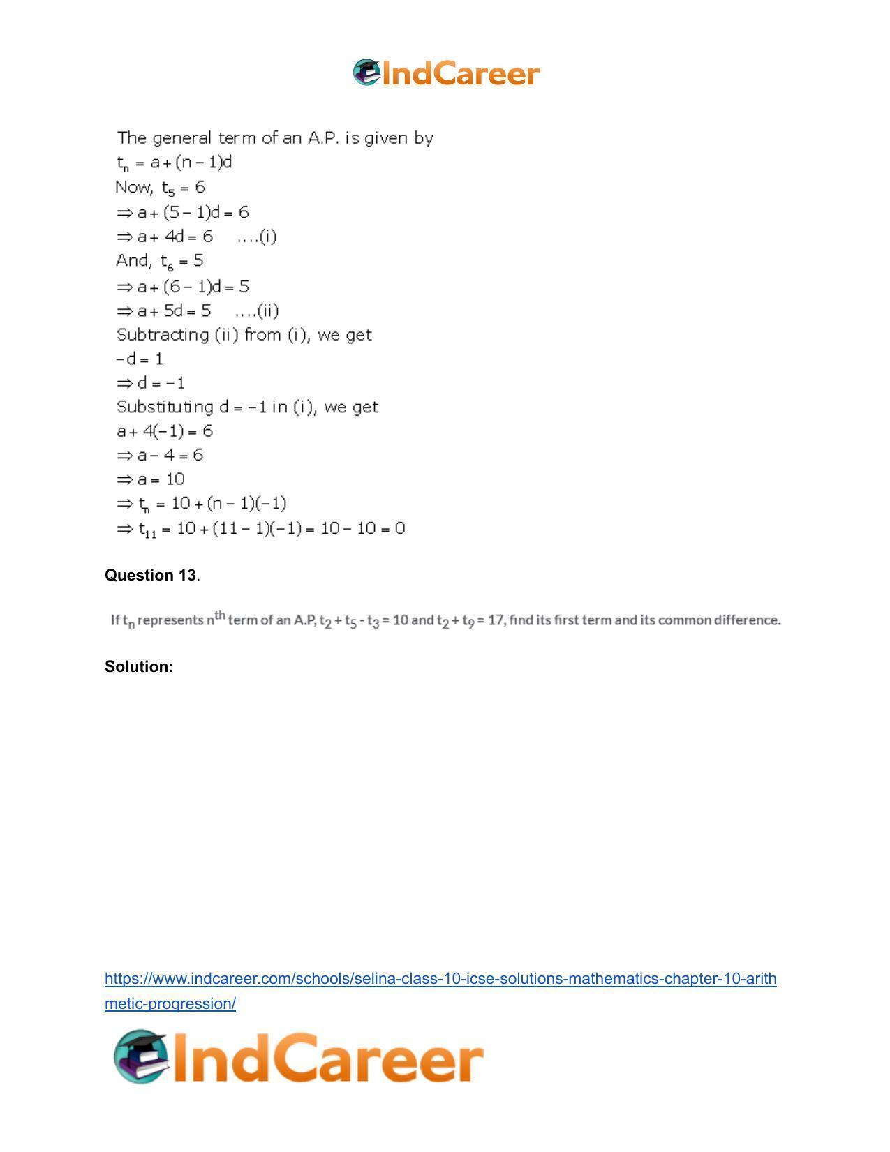 Selina Class 10 ICSE Solutions Mathematics : Chapter 10- Arithmetic Progression - Page 12