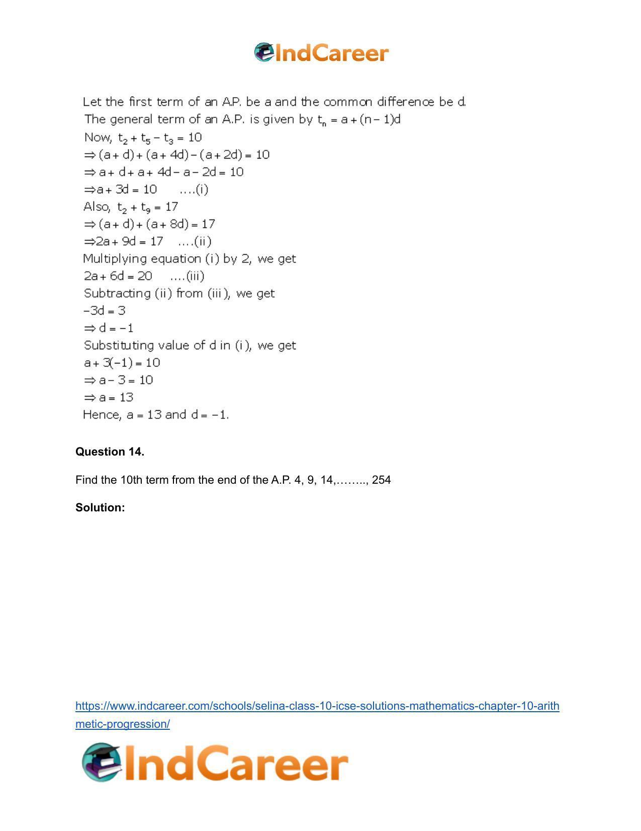 Selina Class 10 ICSE Solutions Mathematics : Chapter 10- Arithmetic Progression - Page 13