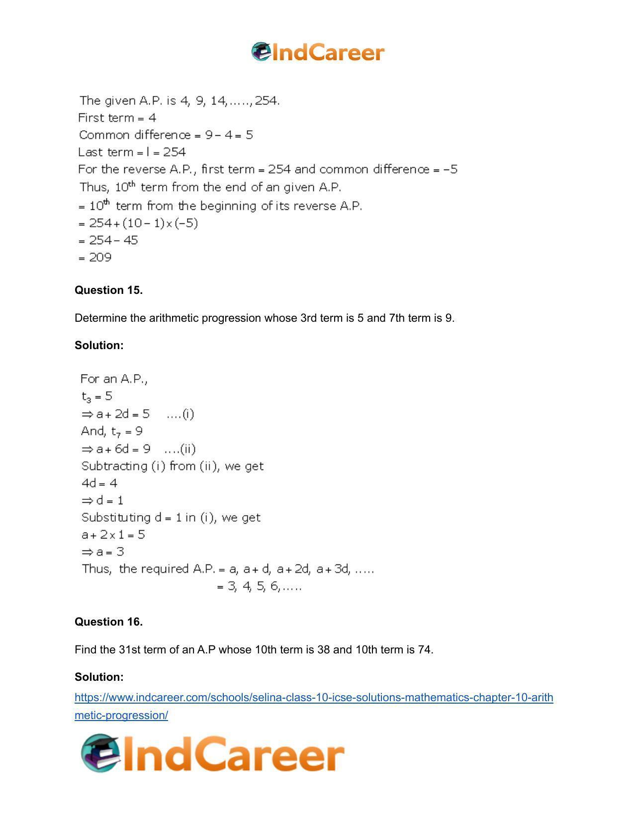 Selina Class 10 ICSE Solutions Mathematics : Chapter 10- Arithmetic Progression - Page 14
