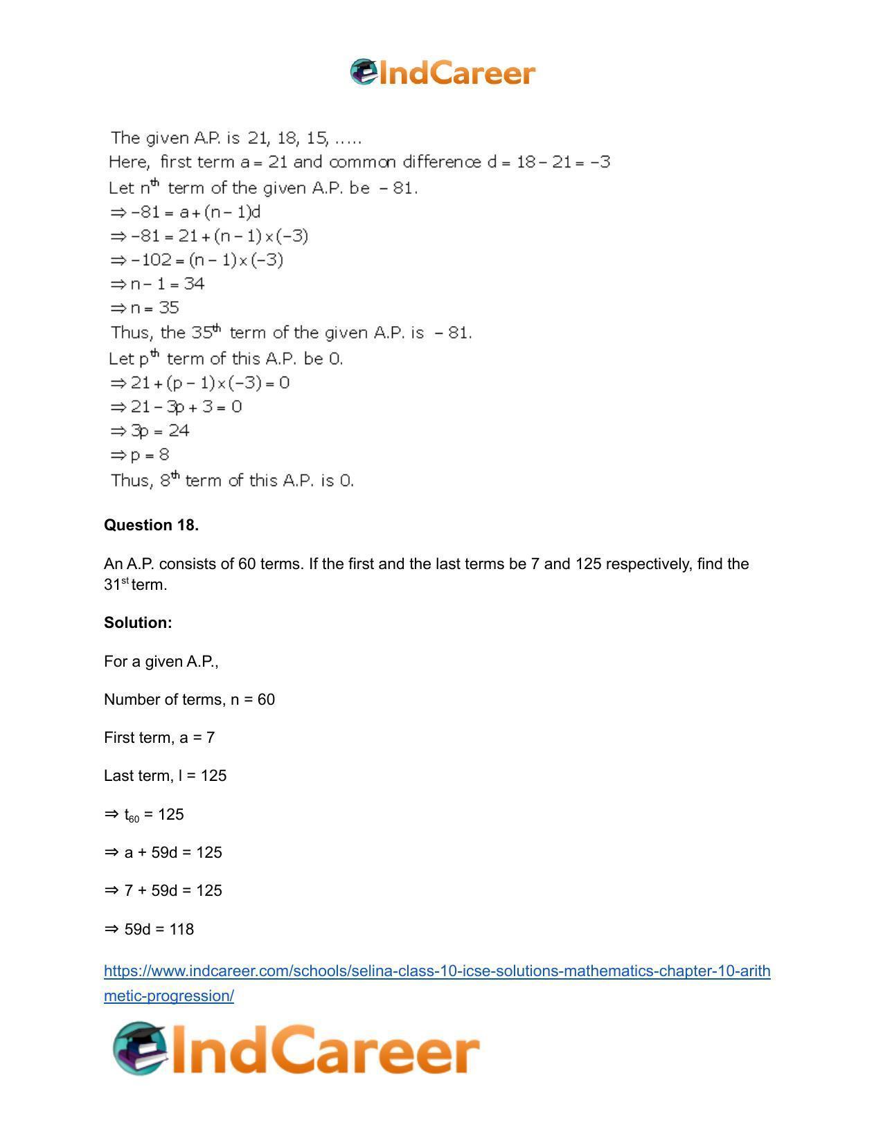 Selina Class 10 ICSE Solutions Mathematics : Chapter 10- Arithmetic Progression - Page 16