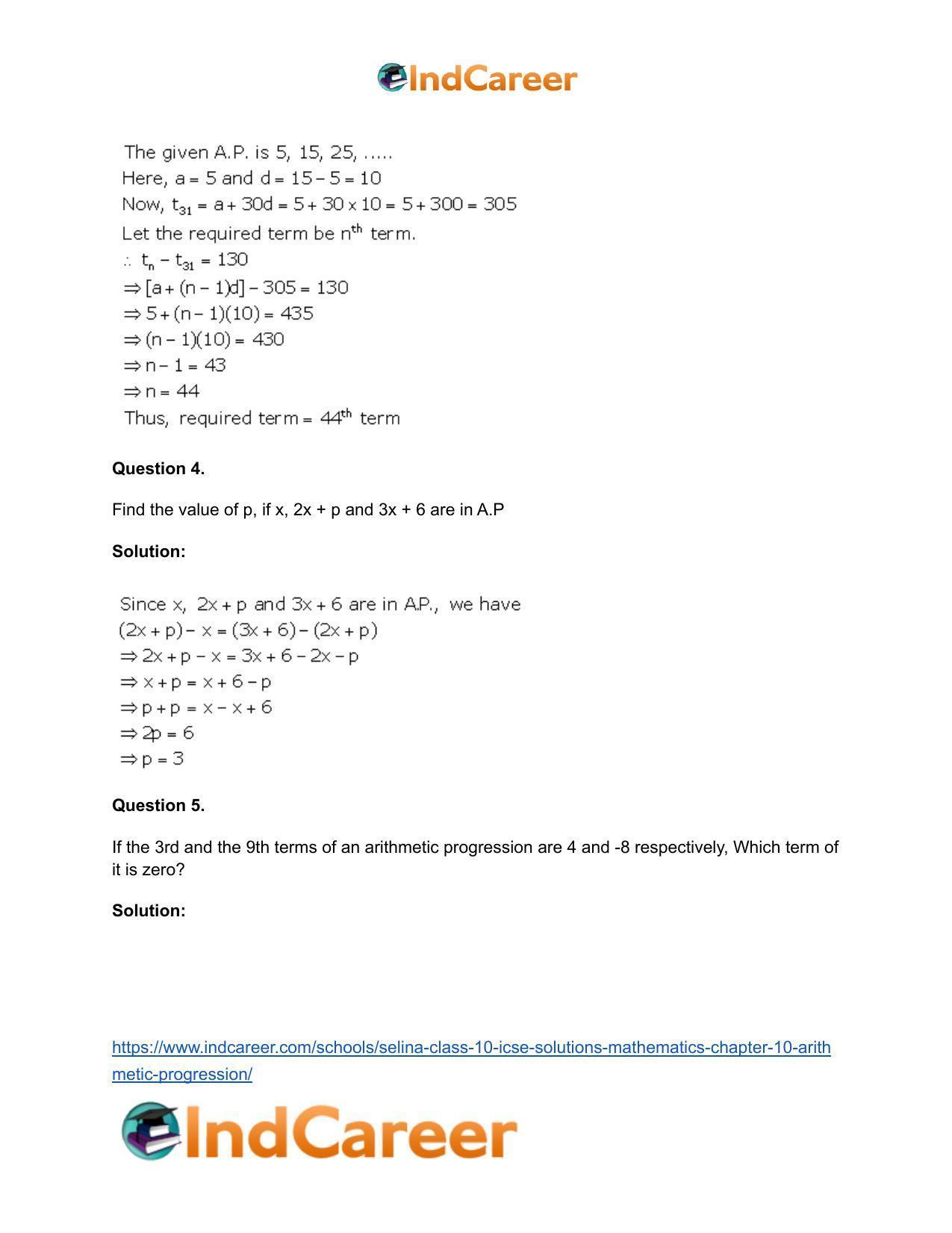 Selina Class 10 ICSE Solutions Mathematics : Chapter 10- Arithmetic Progression - Page 20