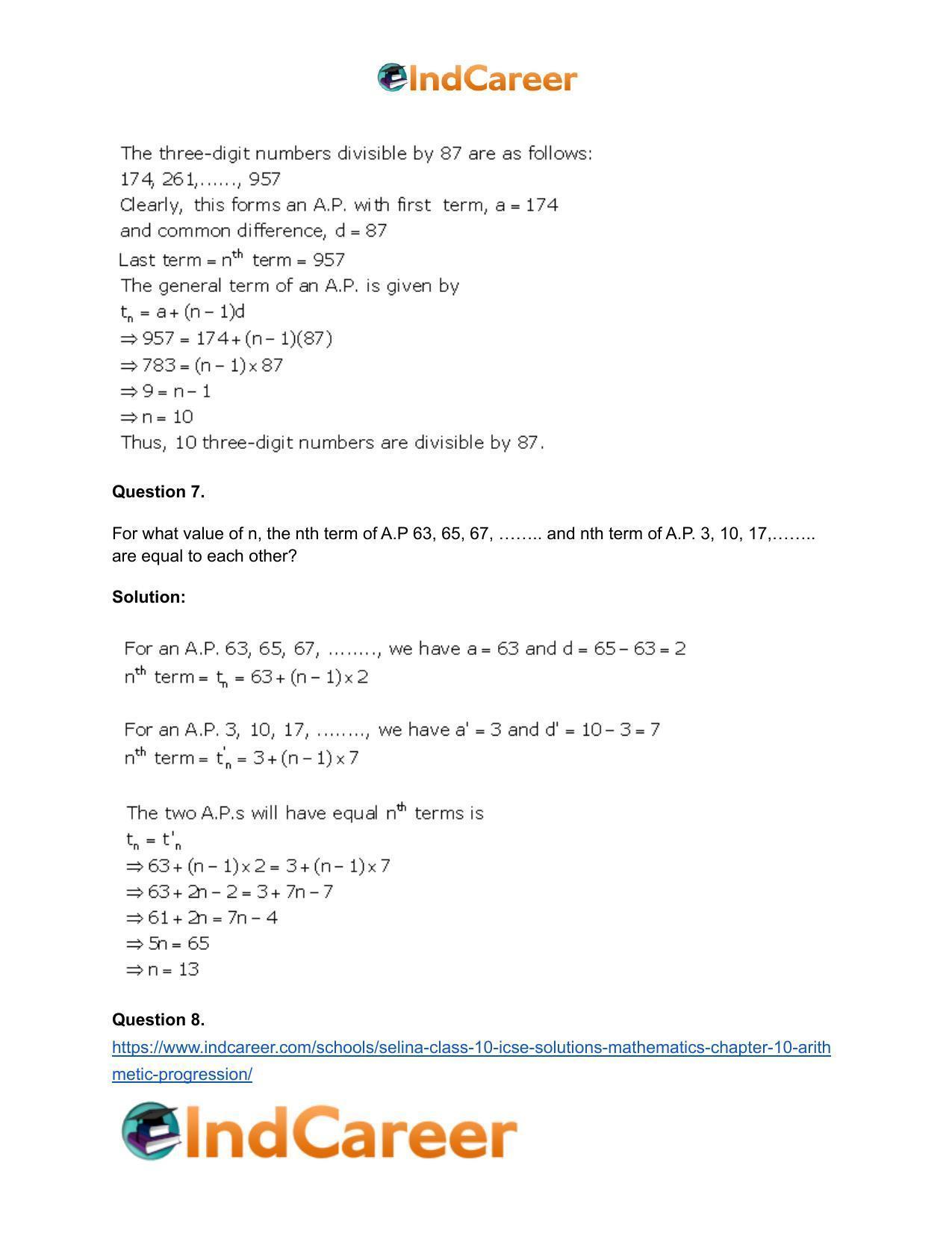 Selina Class 10 ICSE Solutions Mathematics : Chapter 10- Arithmetic Progression - Page 22