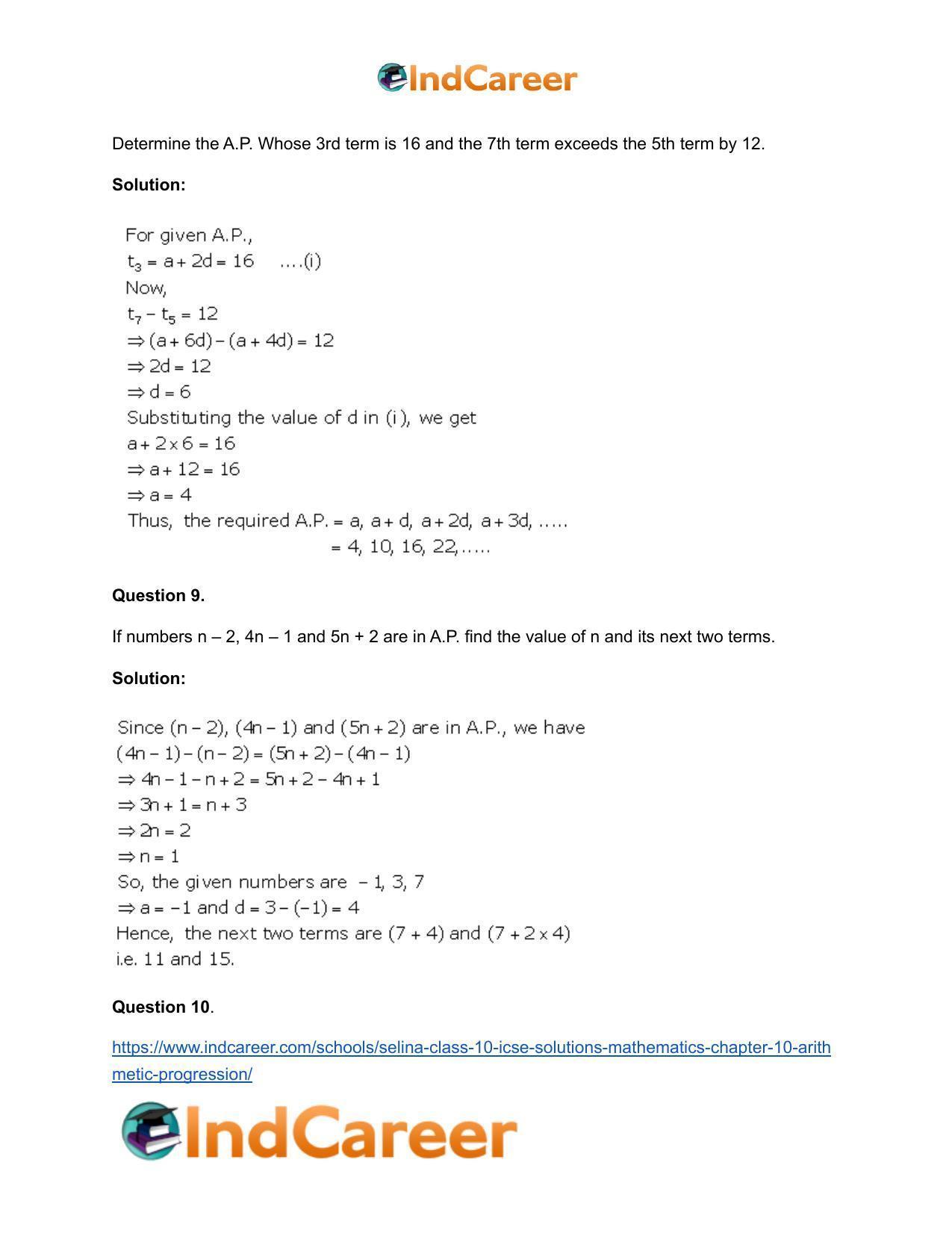 Selina Class 10 ICSE Solutions Mathematics : Chapter 10- Arithmetic Progression - Page 23