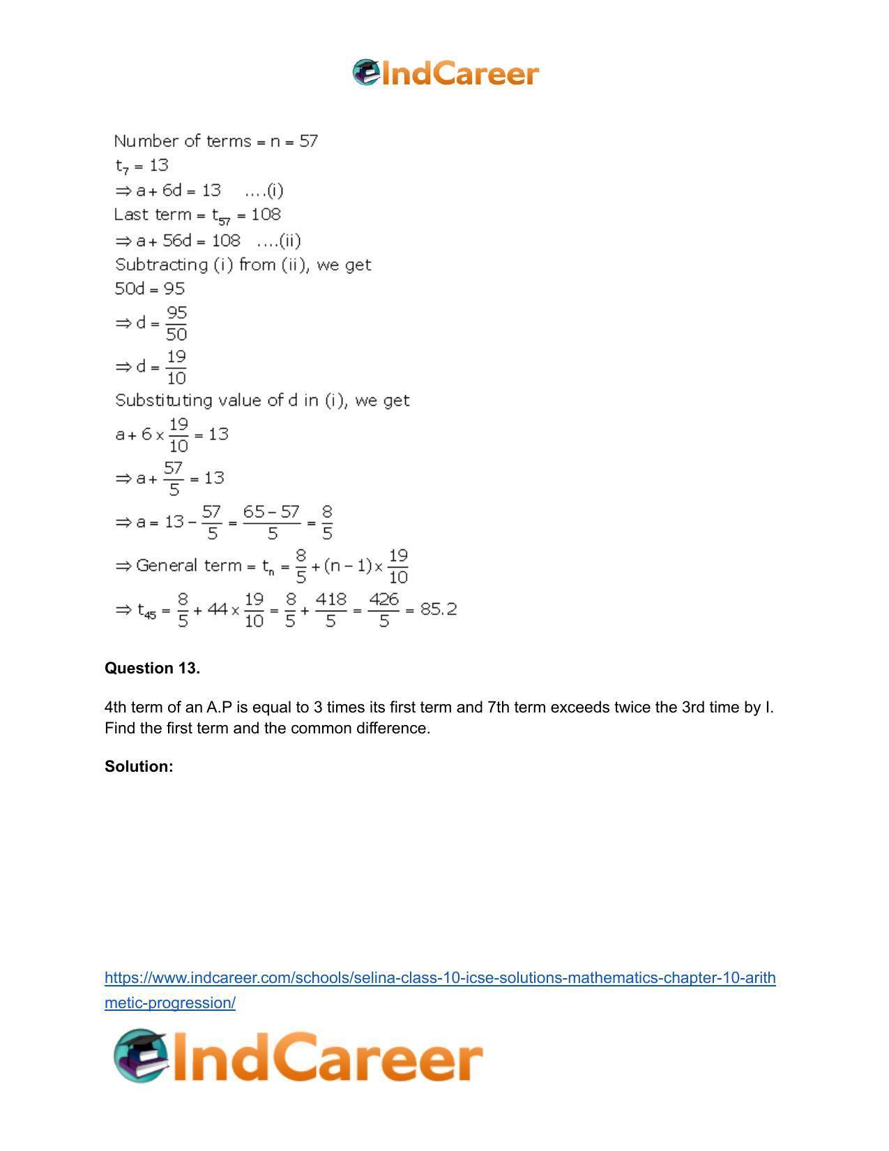 Selina Class 10 ICSE Solutions Mathematics : Chapter 10- Arithmetic Progression - Page 26