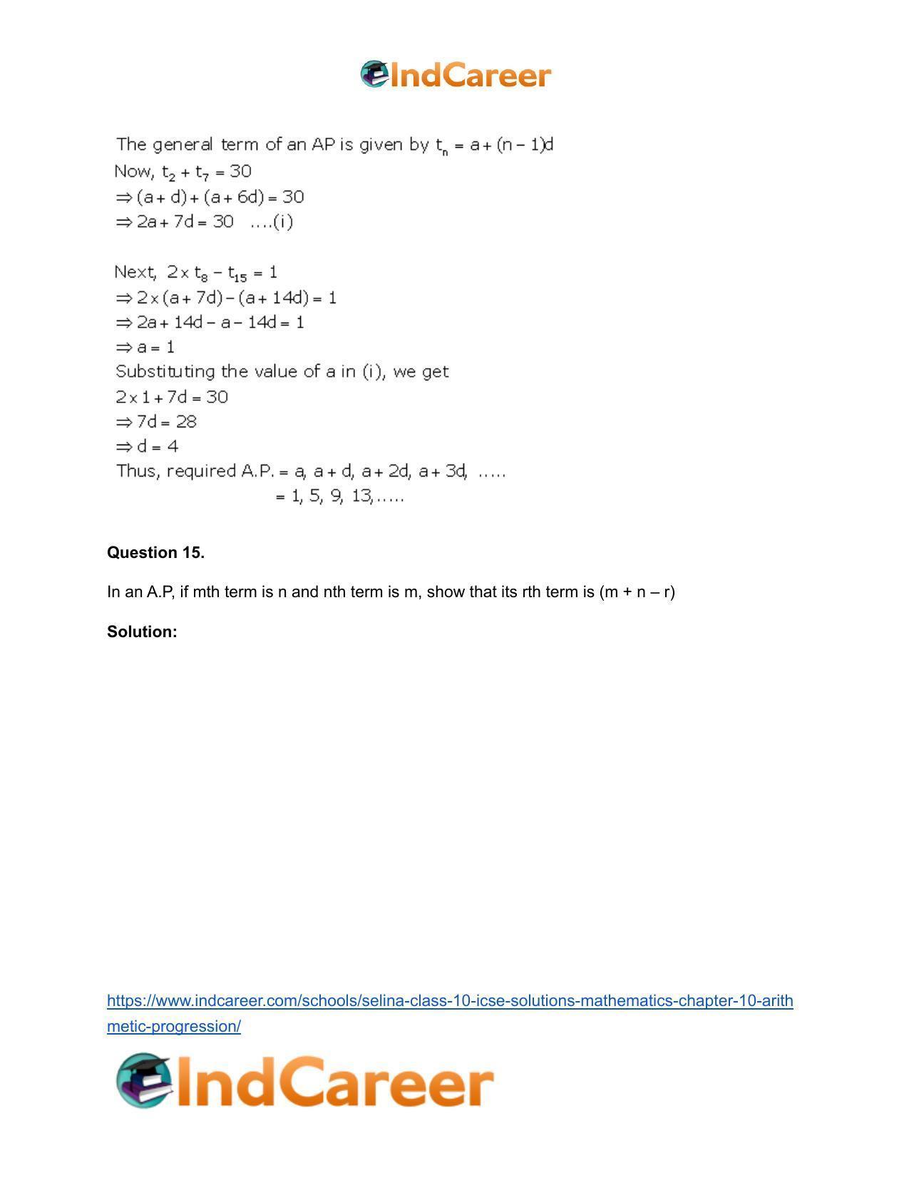 Selina Class 10 ICSE Solutions Mathematics : Chapter 10- Arithmetic Progression - Page 28