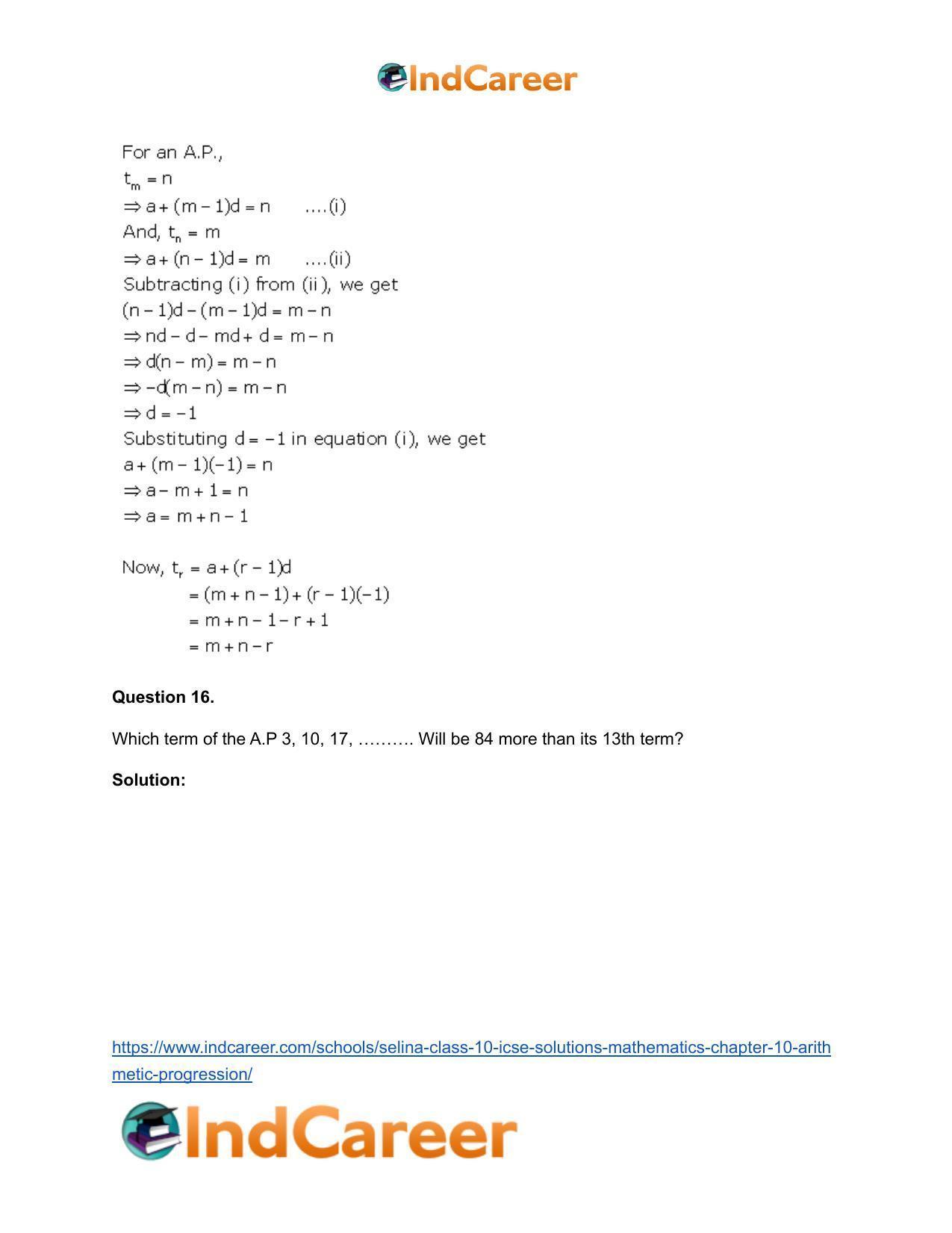 Selina Class 10 ICSE Solutions Mathematics : Chapter 10- Arithmetic Progression - Page 29