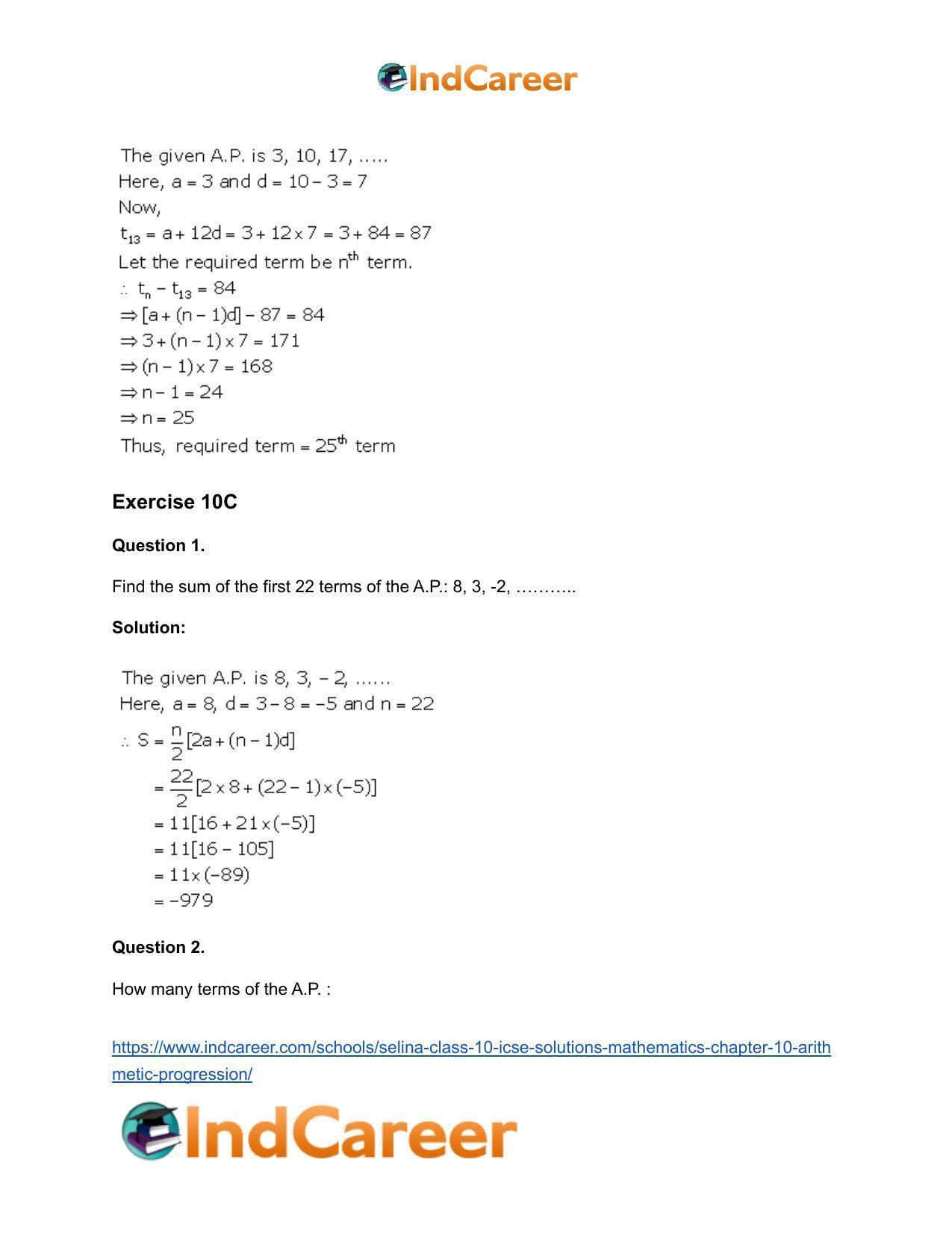 Selina Class 10 ICSE Solutions Mathematics : Chapter 10- Arithmetic Progression - Page 30
