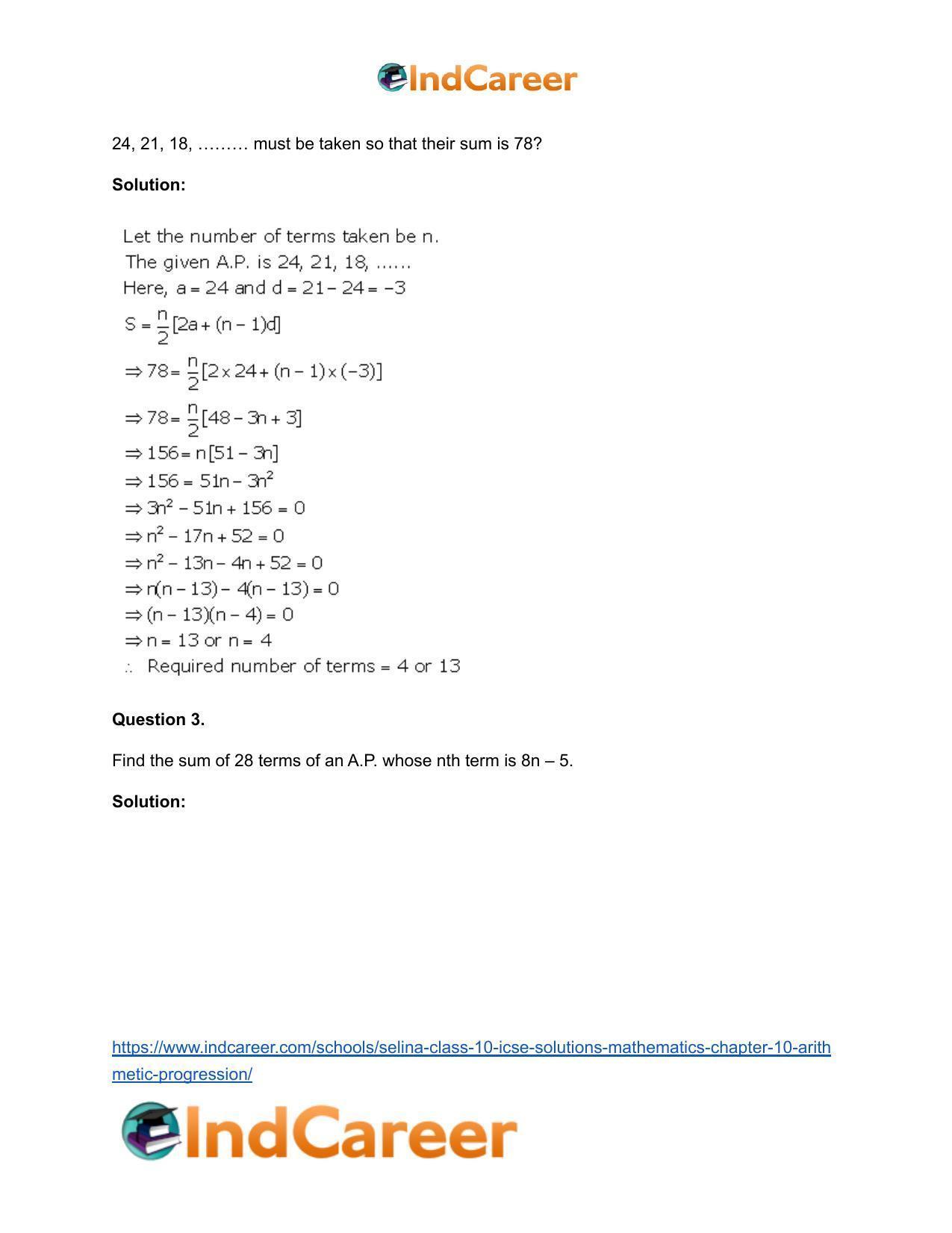 Selina Class 10 ICSE Solutions Mathematics : Chapter 10- Arithmetic Progression - Page 31