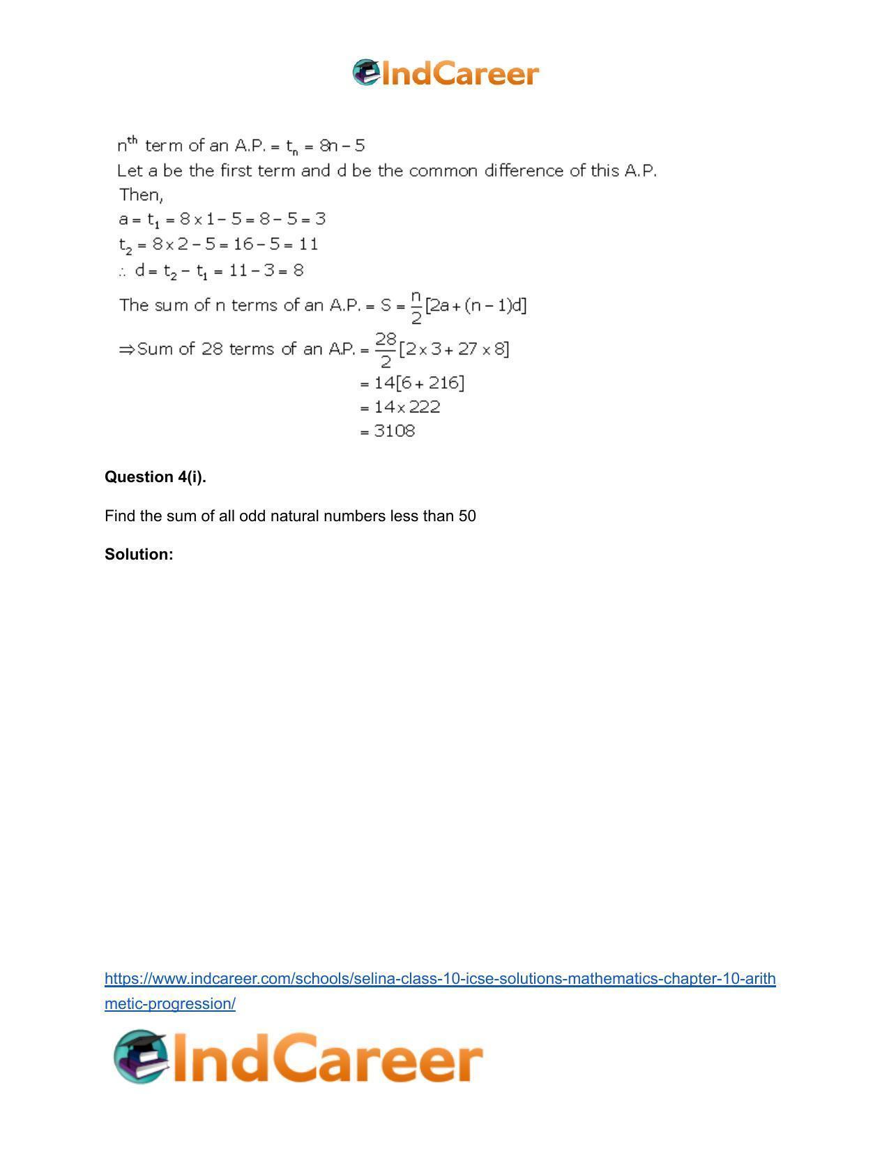 Selina Class 10 ICSE Solutions Mathematics : Chapter 10- Arithmetic Progression - Page 32