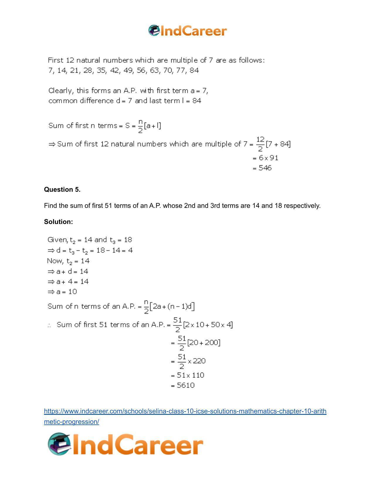 Selina Class 10 ICSE Solutions Mathematics : Chapter 10- Arithmetic Progression - Page 34