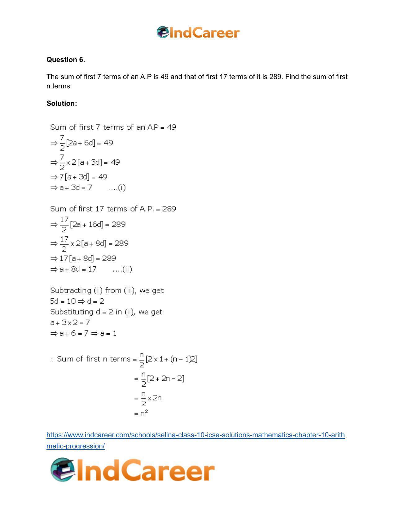 Selina Class 10 ICSE Solutions Mathematics : Chapter 10- Arithmetic Progression - Page 35