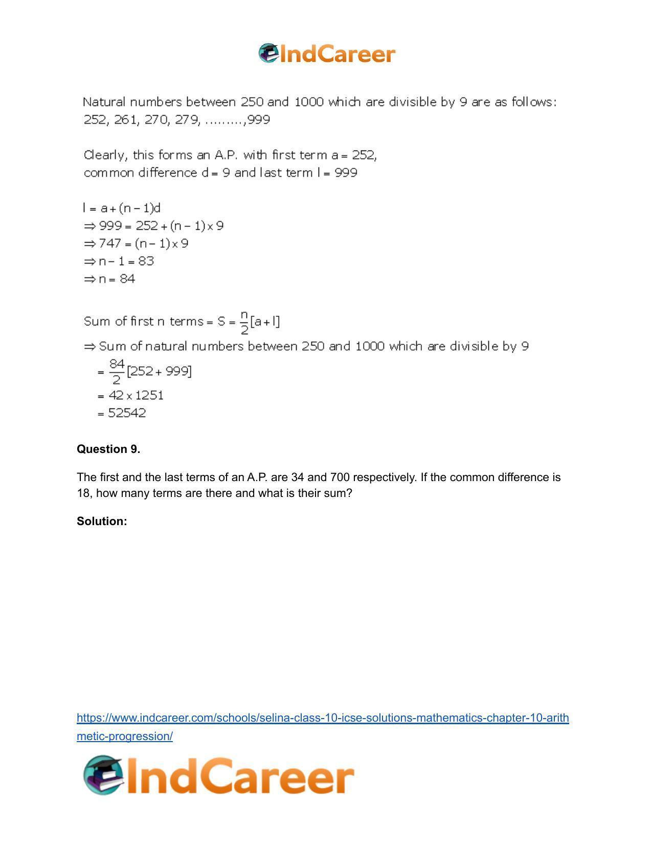 Selina Class 10 ICSE Solutions Mathematics : Chapter 10- Arithmetic Progression - Page 37
