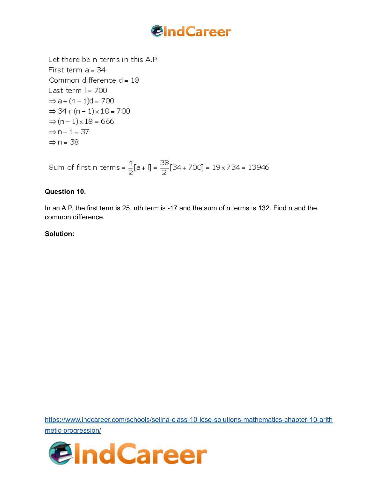 Selina Class 10 ICSE Solutions Mathematics : Chapter 10- Arithmetic Progression - Page 38