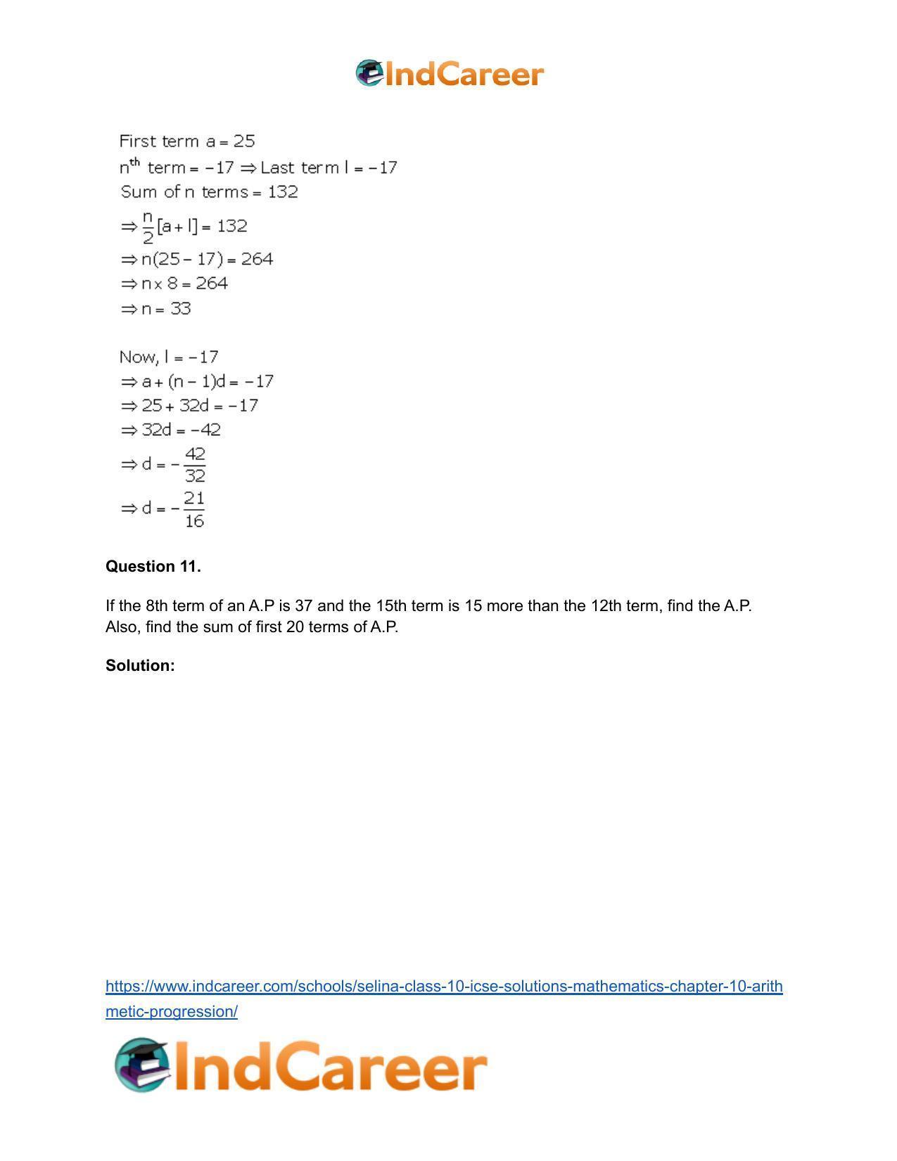Selina Class 10 ICSE Solutions Mathematics : Chapter 10- Arithmetic Progression - Page 39