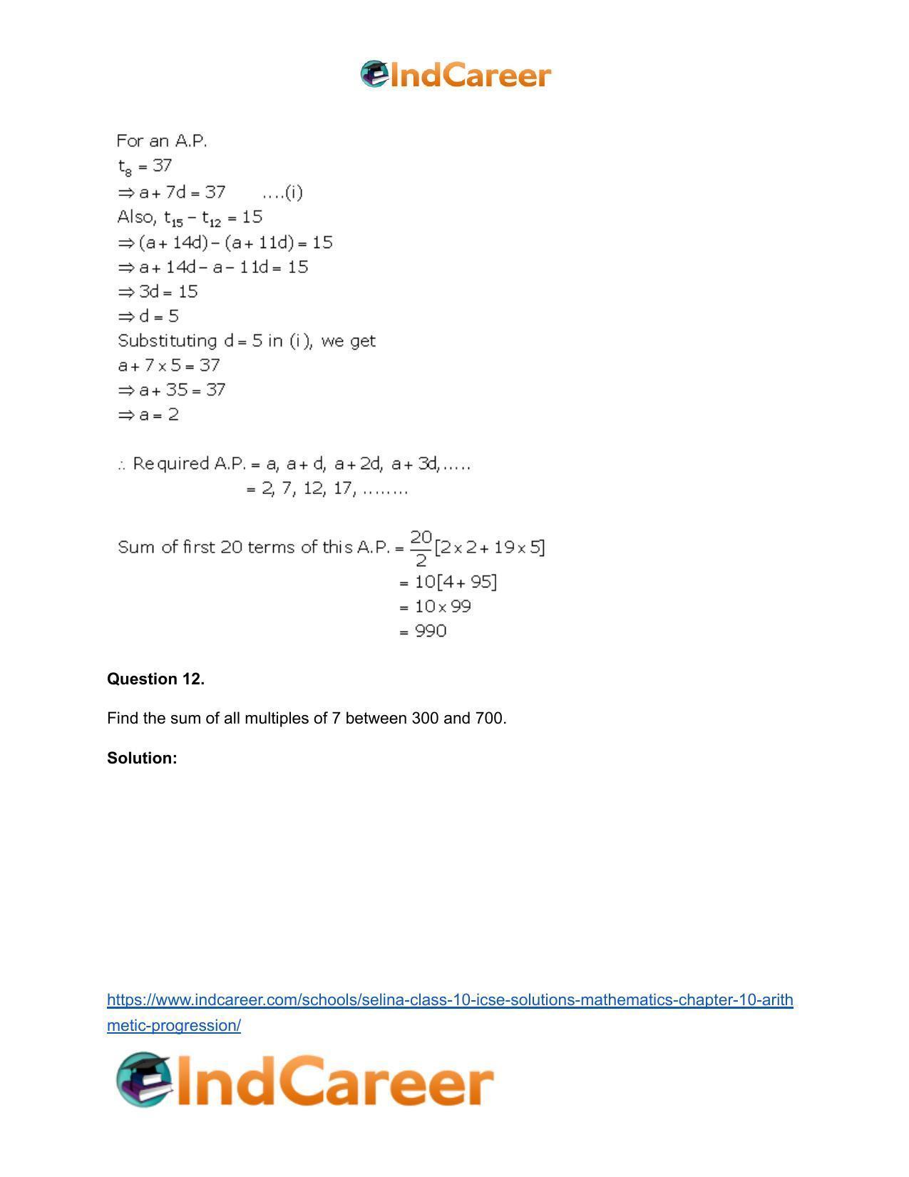 Selina Class 10 ICSE Solutions Mathematics : Chapter 10- Arithmetic Progression - Page 40