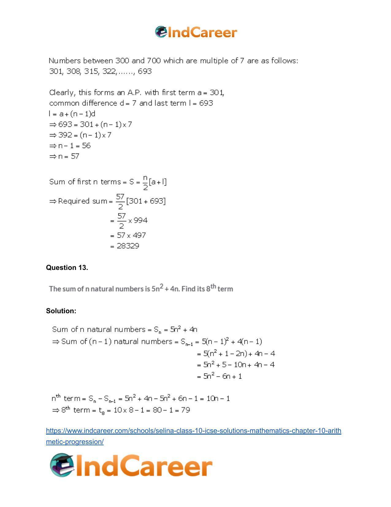 Selina Class 10 ICSE Solutions Mathematics : Chapter 10- Arithmetic Progression - Page 41