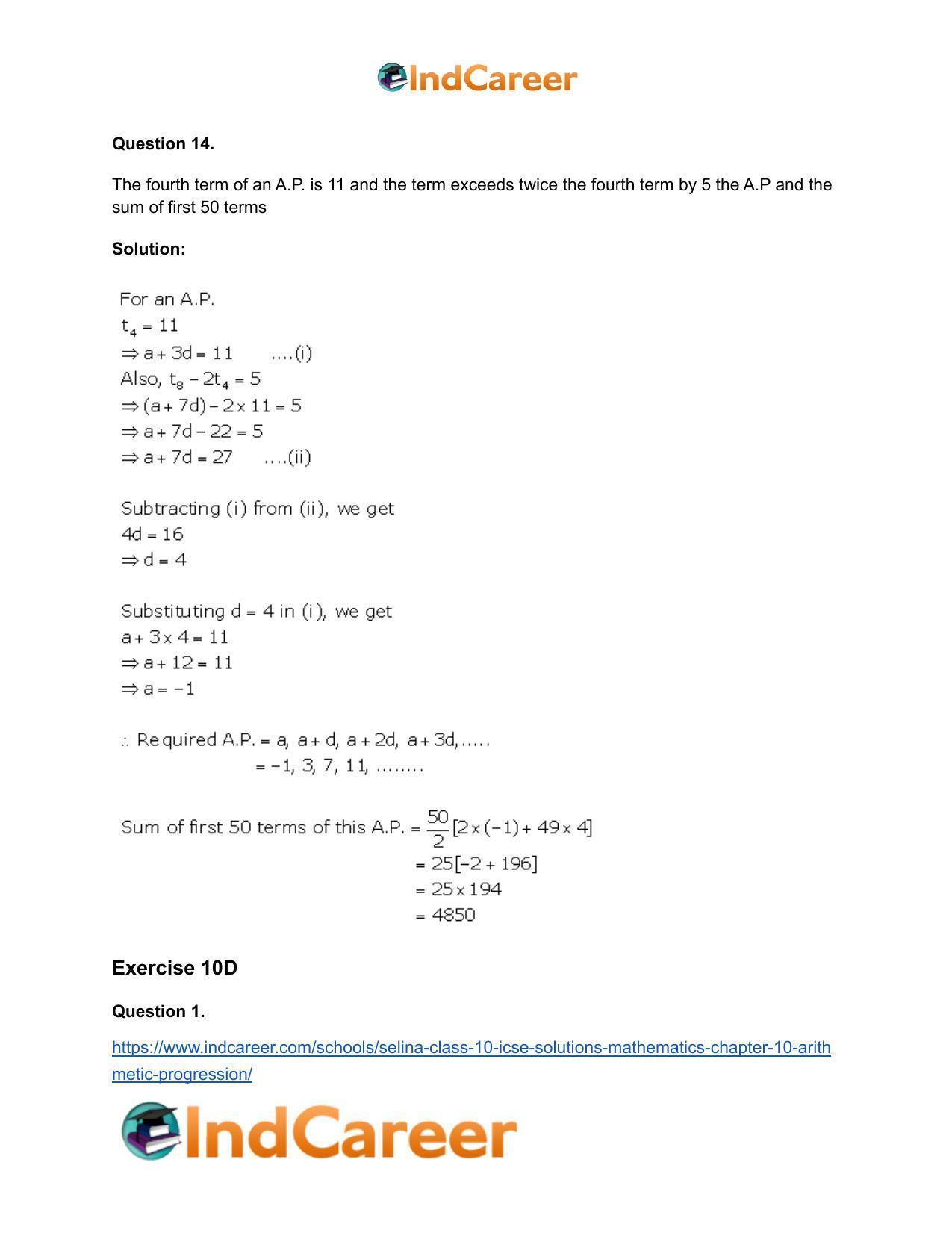 Selina Class 10 ICSE Solutions Mathematics : Chapter 10- Arithmetic Progression - Page 42