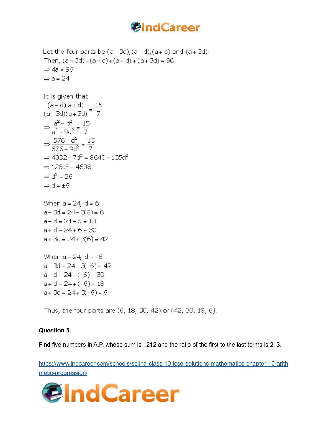 Selina Class 10 ICSE Solutions Mathematics : Chapter 10- Arithmetic Progression - Page 46