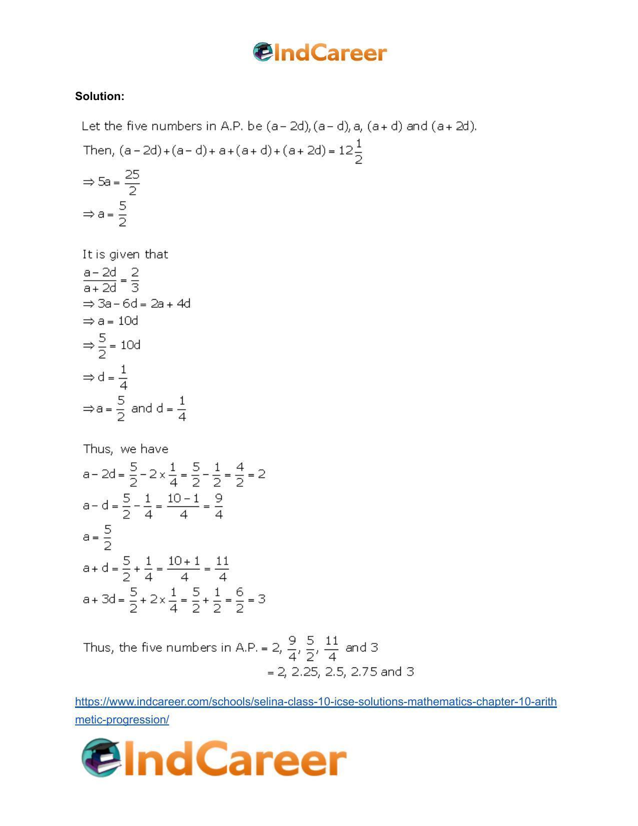Selina Class 10 ICSE Solutions Mathematics : Chapter 10- Arithmetic Progression - Page 47