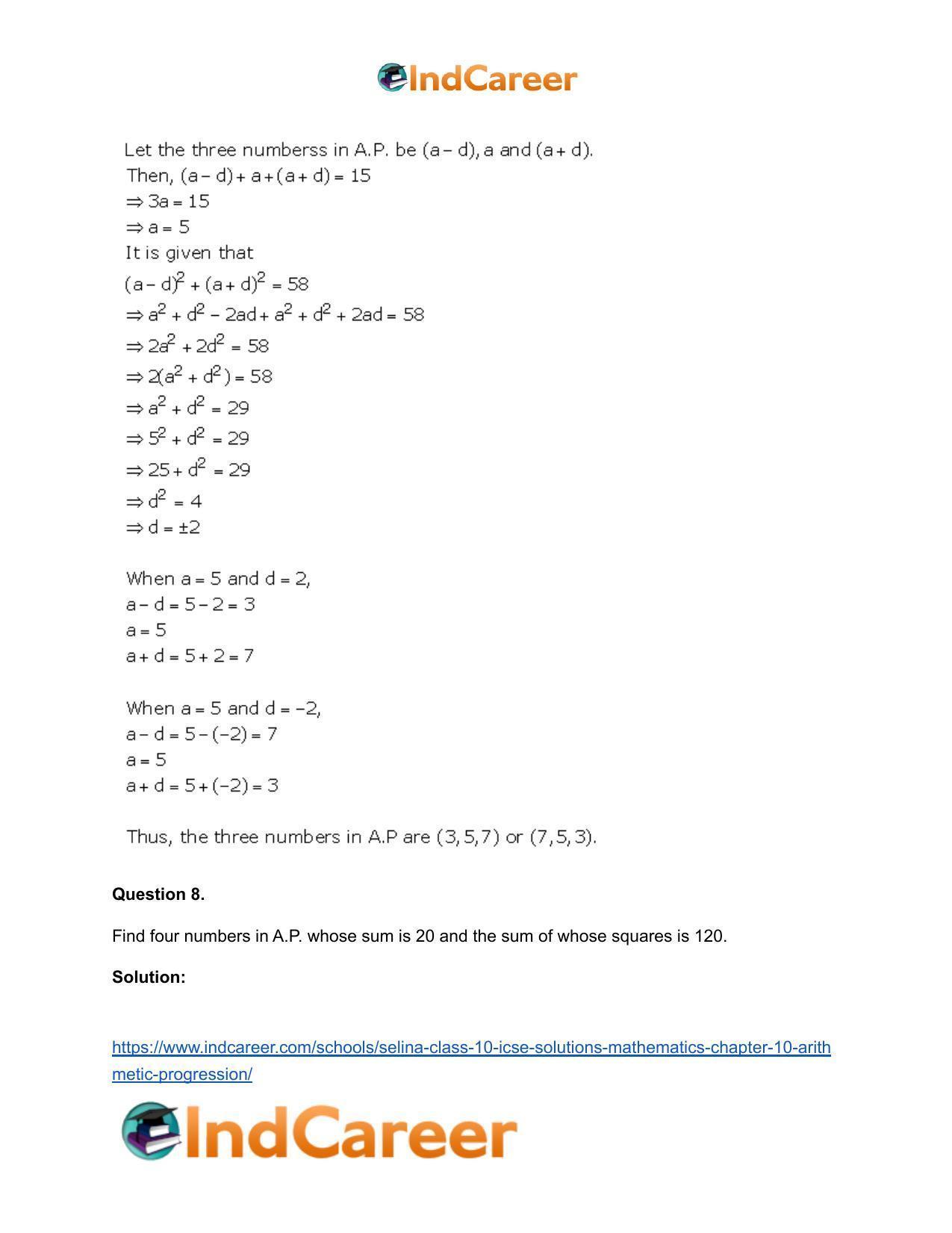 Selina Class 10 ICSE Solutions Mathematics : Chapter 10- Arithmetic Progression - Page 49
