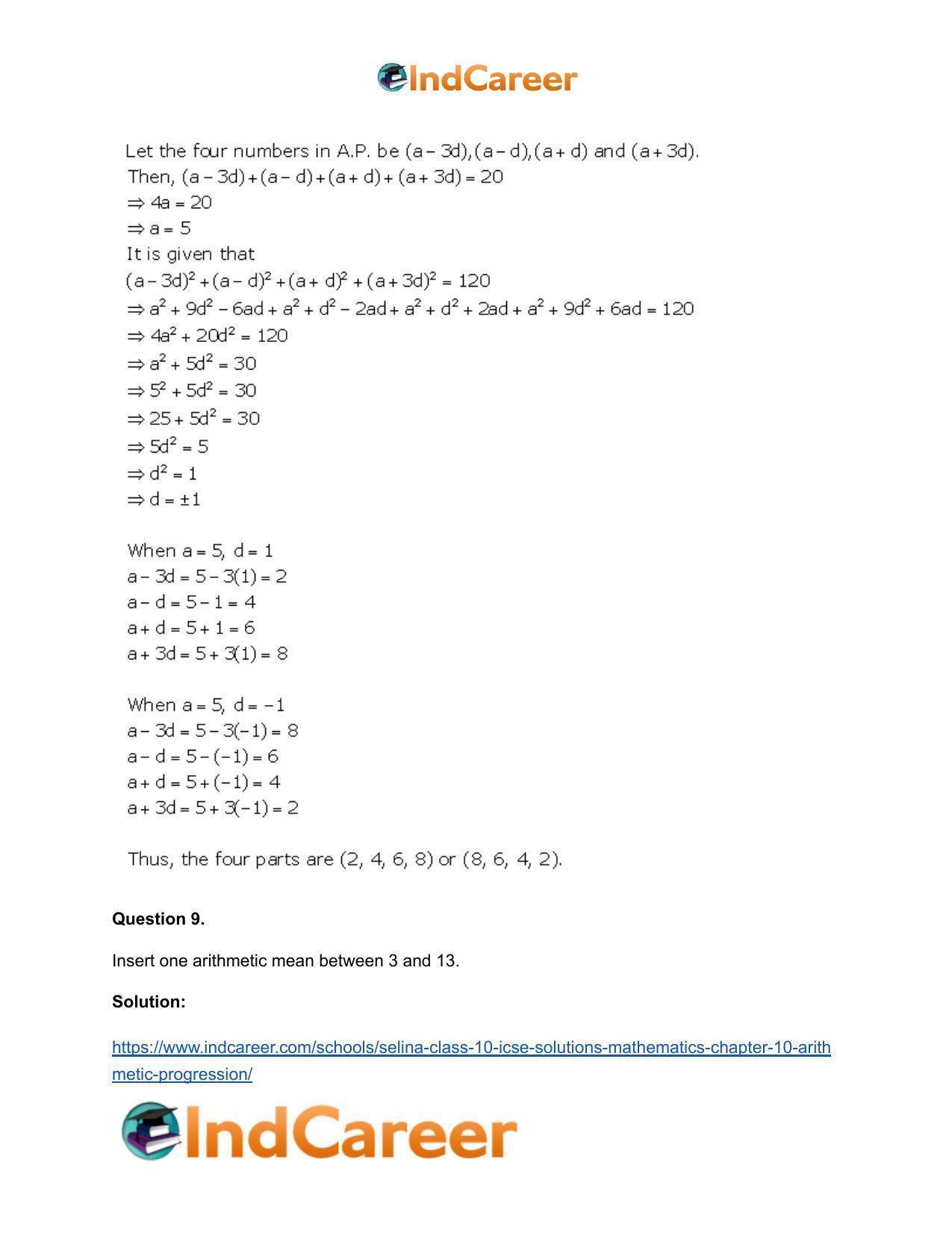 Selina Class 10 ICSE Solutions Mathematics : Chapter 10- Arithmetic Progression - Page 50