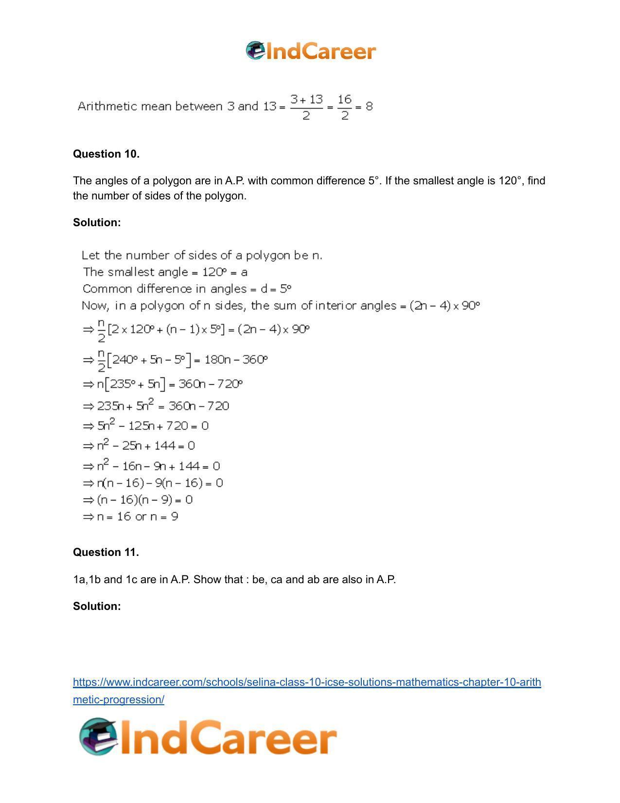 Selina Class 10 ICSE Solutions Mathematics : Chapter 10- Arithmetic Progression - Page 51