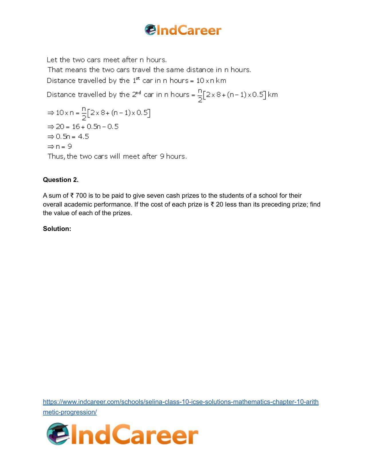 Selina Class 10 ICSE Solutions Mathematics : Chapter 10- Arithmetic Progression - Page 56