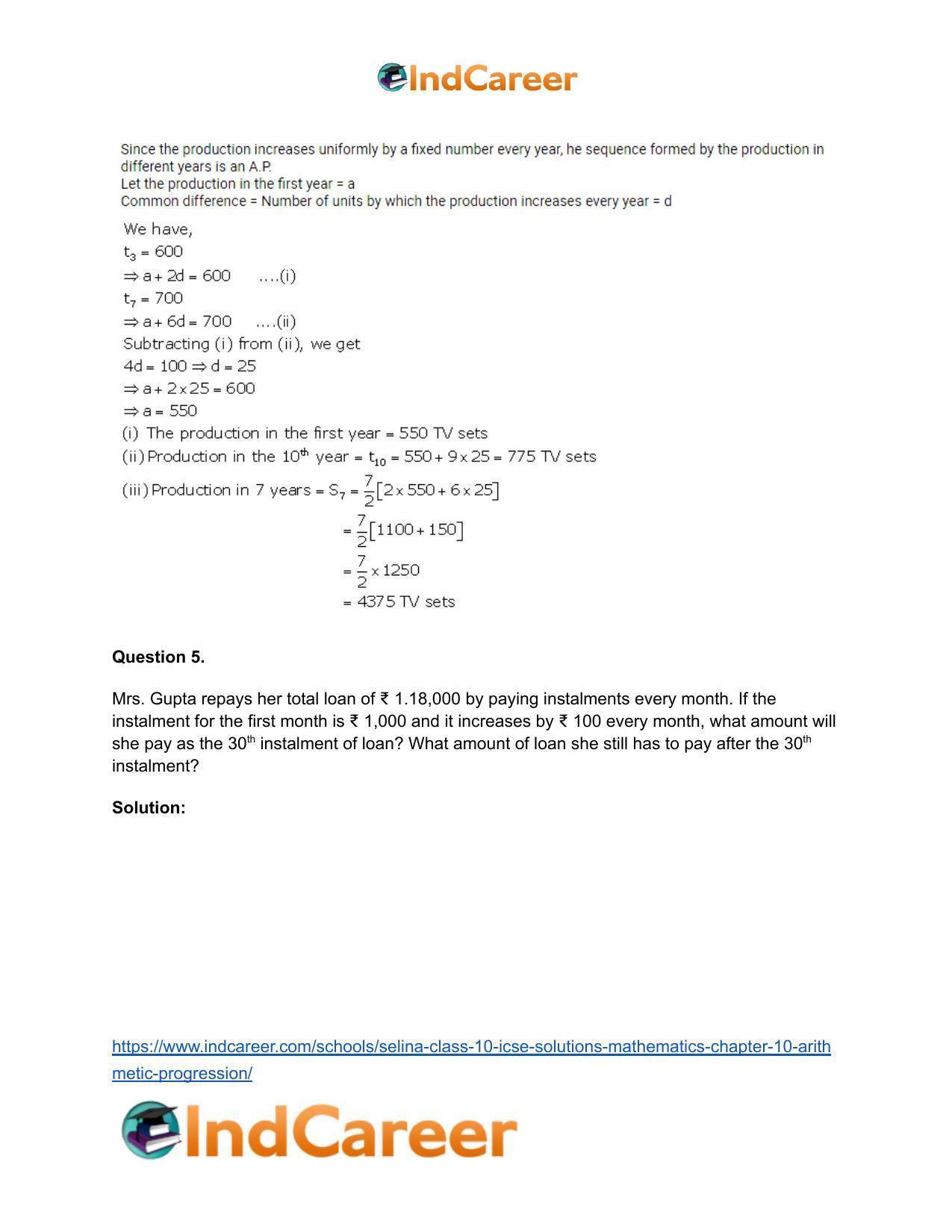 Selina Class 10 ICSE Solutions Mathematics : Chapter 10- Arithmetic Progression - Page 59