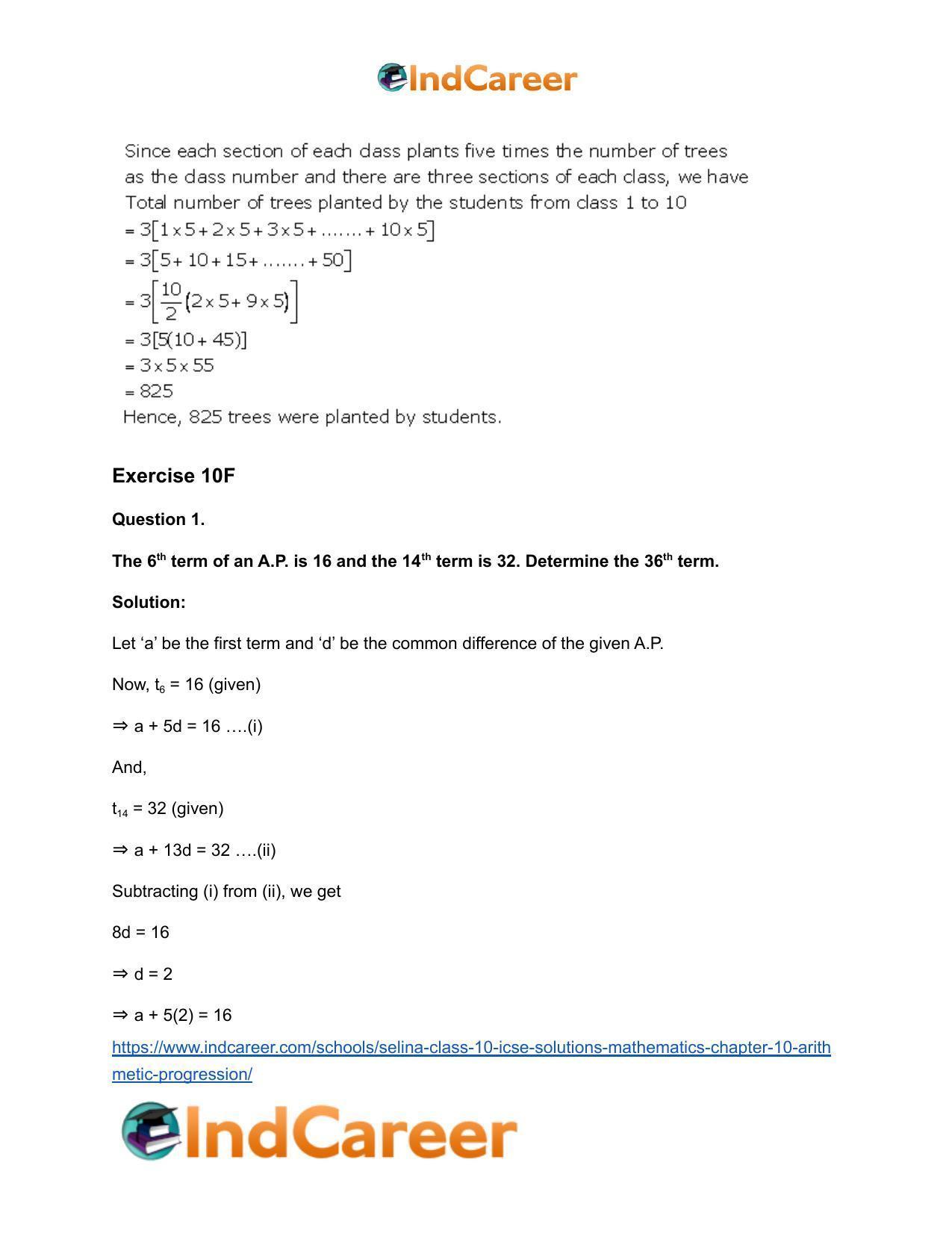 Selina Class 10 ICSE Solutions Mathematics : Chapter 10- Arithmetic Progression - Page 61