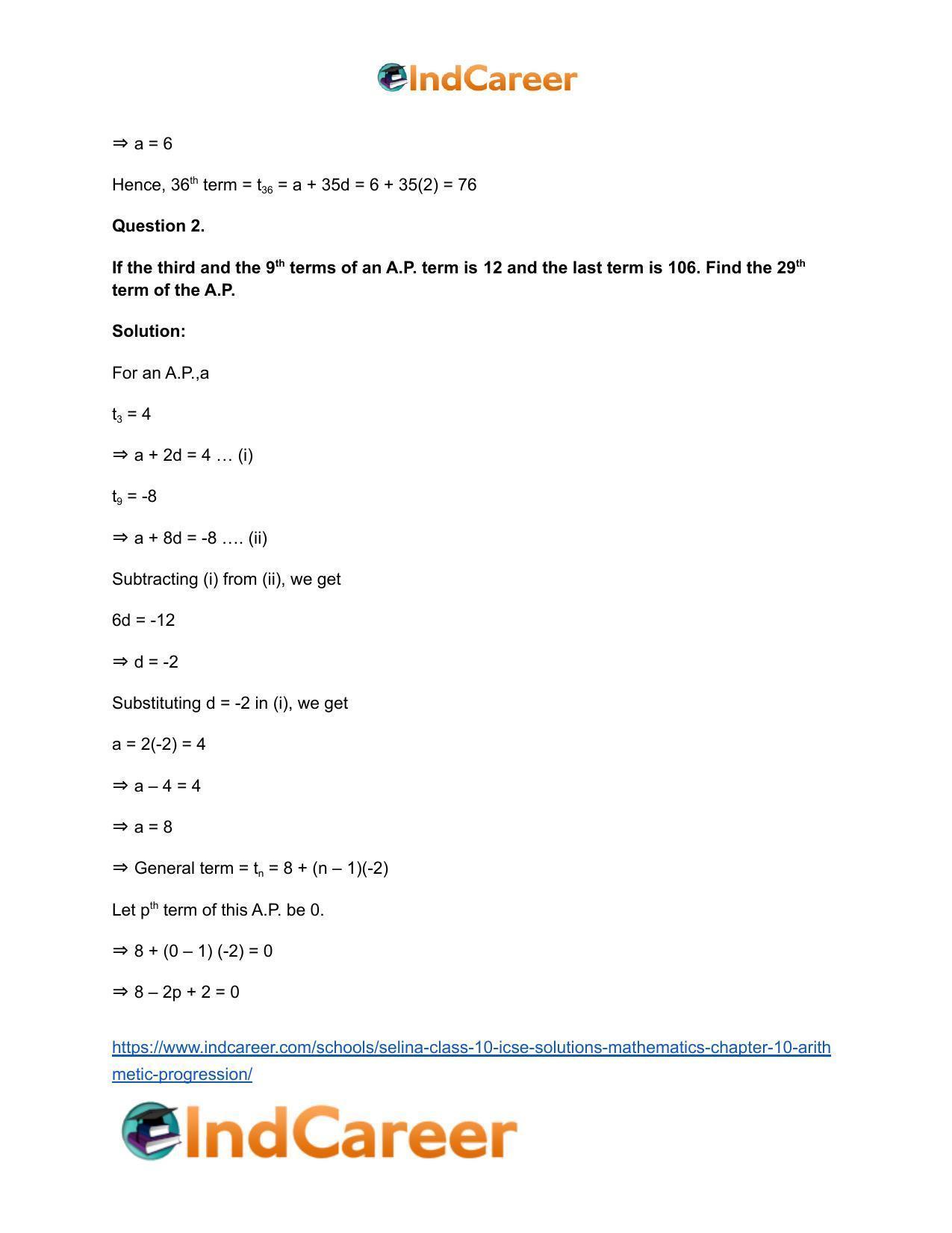 Selina Class 10 ICSE Solutions Mathematics : Chapter 10- Arithmetic Progression - Page 62
