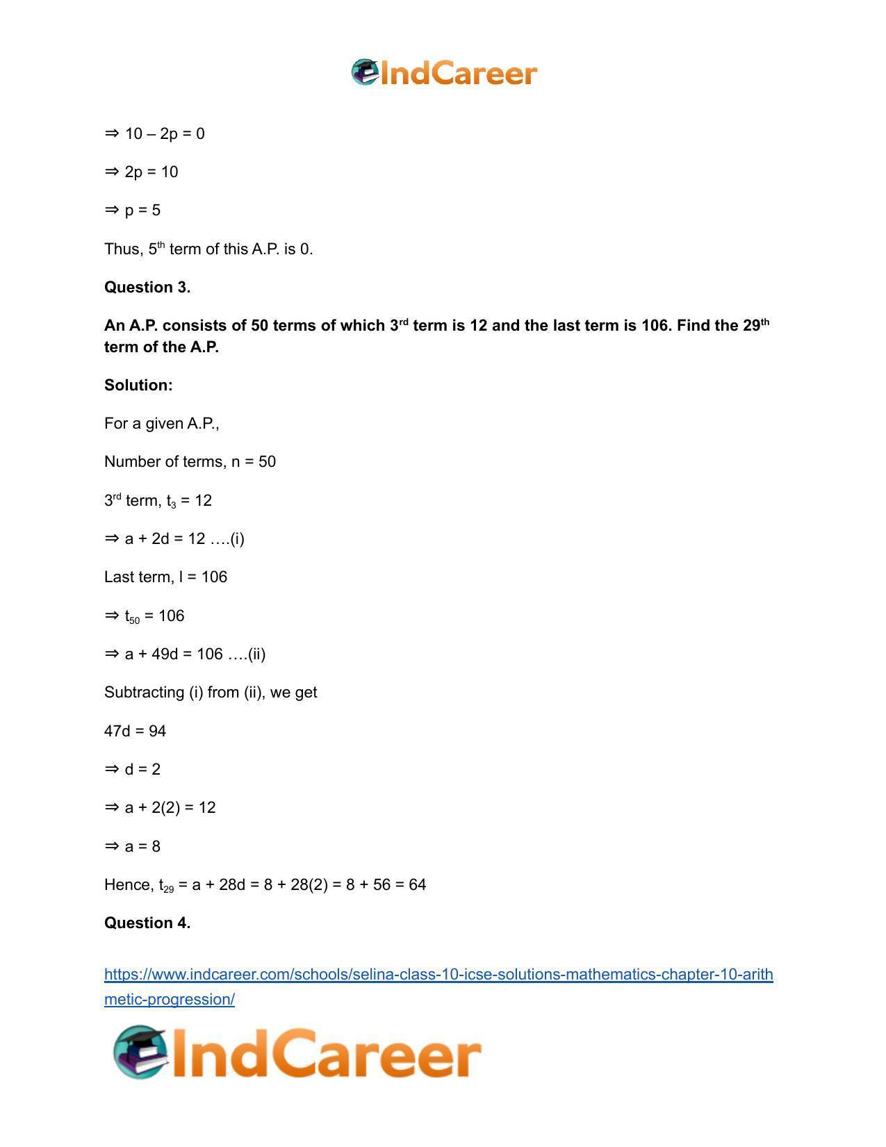Selina Class 10 ICSE Solutions Mathematics : Chapter 10- Arithmetic Progression - Page 63