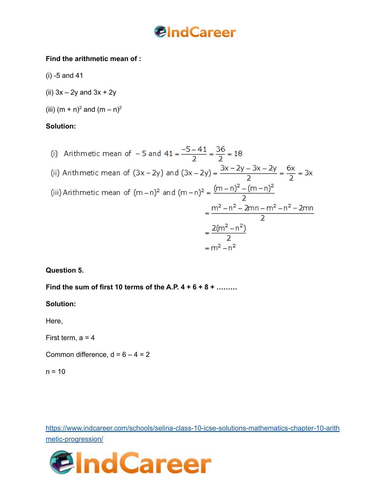 Selina Class 10 ICSE Solutions Mathematics : Chapter 10- Arithmetic Progression - Page 64
