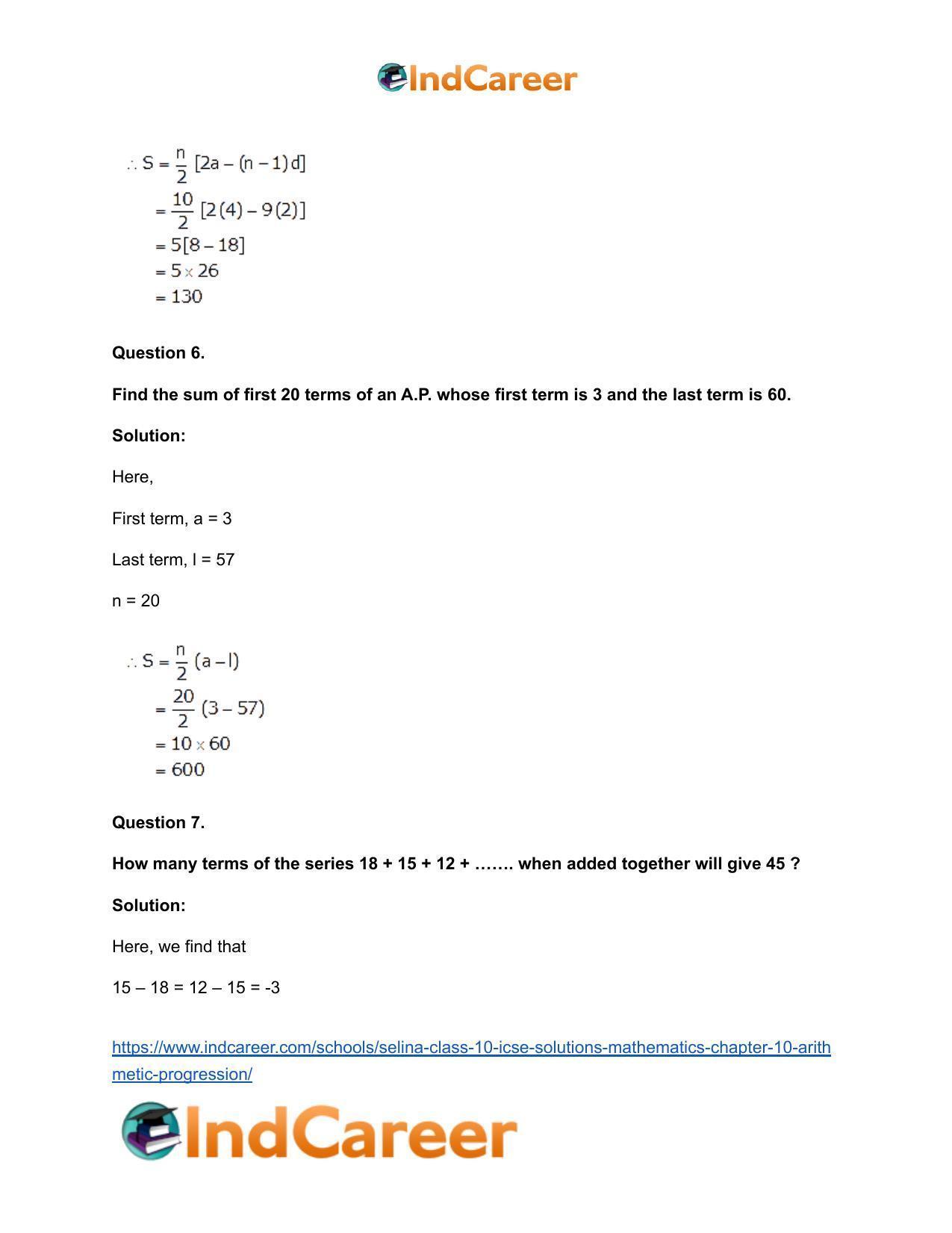 Selina Class 10 ICSE Solutions Mathematics : Chapter 10- Arithmetic Progression - Page 65