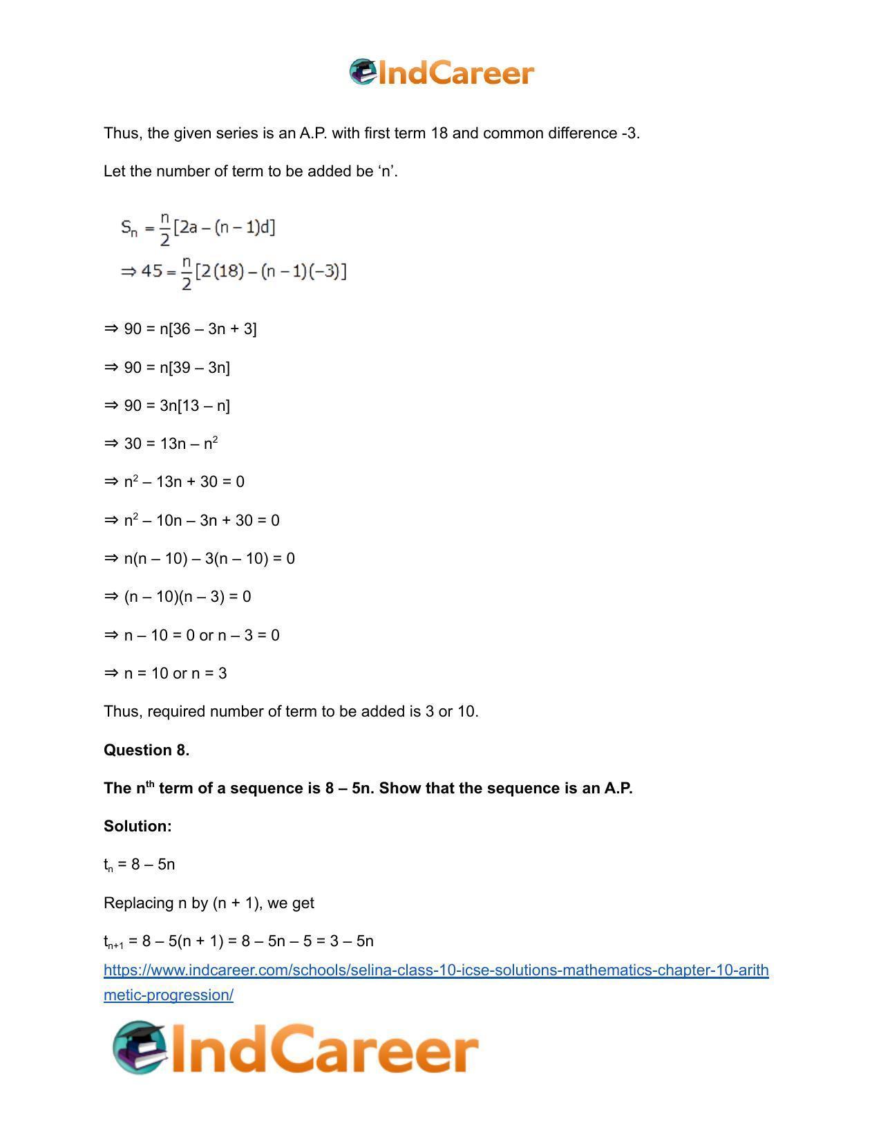 Selina Class 10 ICSE Solutions Mathematics : Chapter 10- Arithmetic Progression - Page 66