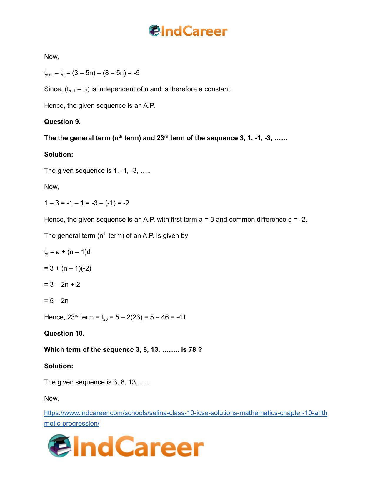 Selina Class 10 ICSE Solutions Mathematics : Chapter 10- Arithmetic Progression - Page 67