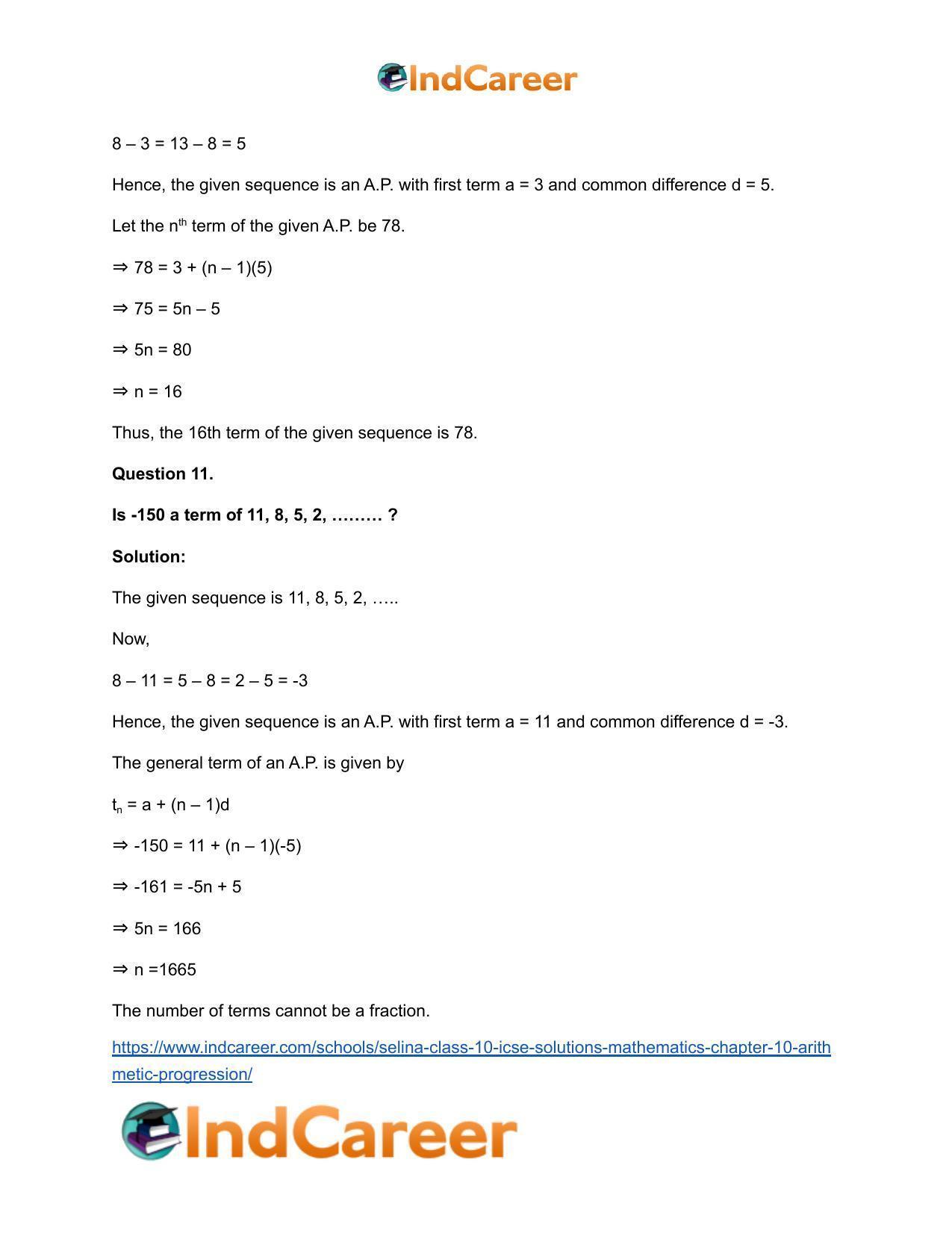 Selina Class 10 ICSE Solutions Mathematics : Chapter 10- Arithmetic Progression - Page 68