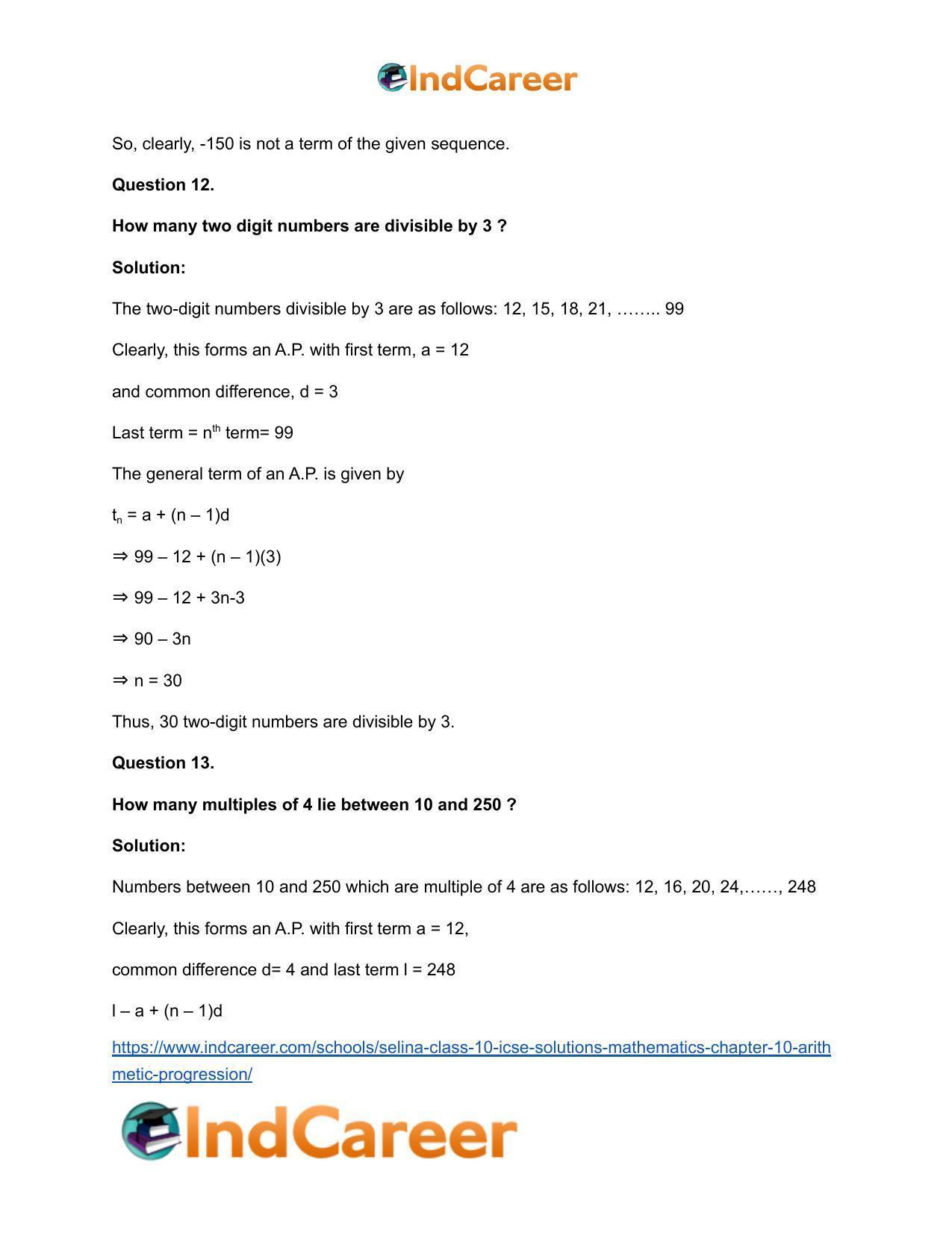 Selina Class 10 ICSE Solutions Mathematics : Chapter 10- Arithmetic Progression - Page 69