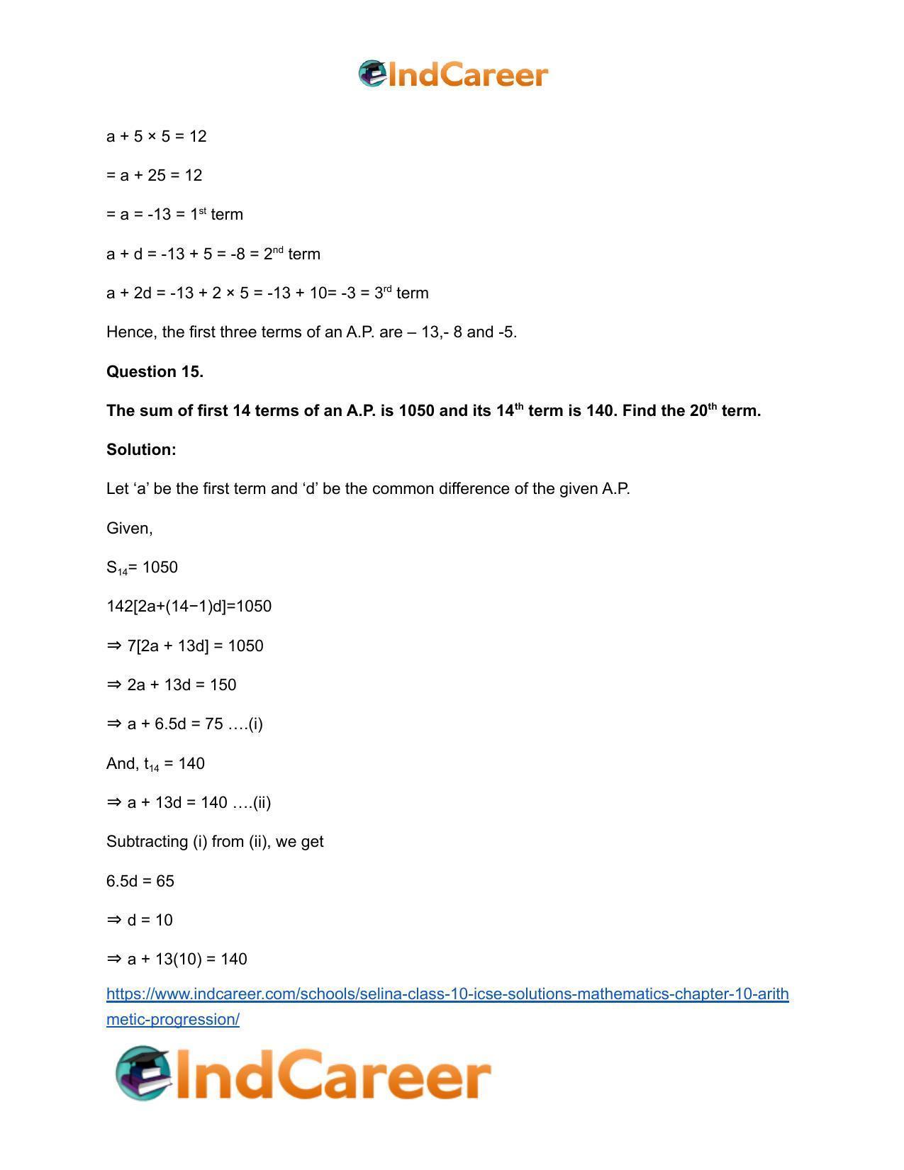 Selina Class 10 ICSE Solutions Mathematics : Chapter 10- Arithmetic Progression - Page 71