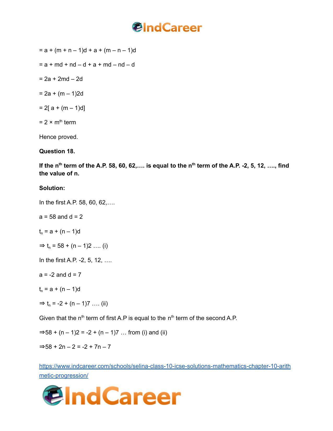 Selina Class 10 ICSE Solutions Mathematics : Chapter 10- Arithmetic Progression - Page 73