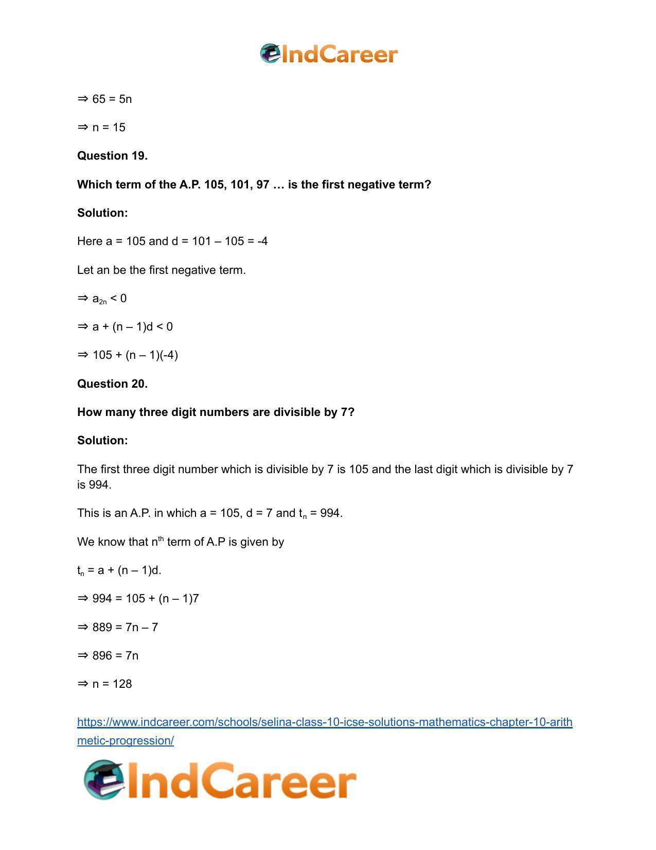 Selina Class 10 ICSE Solutions Mathematics : Chapter 10- Arithmetic Progression - Page 74