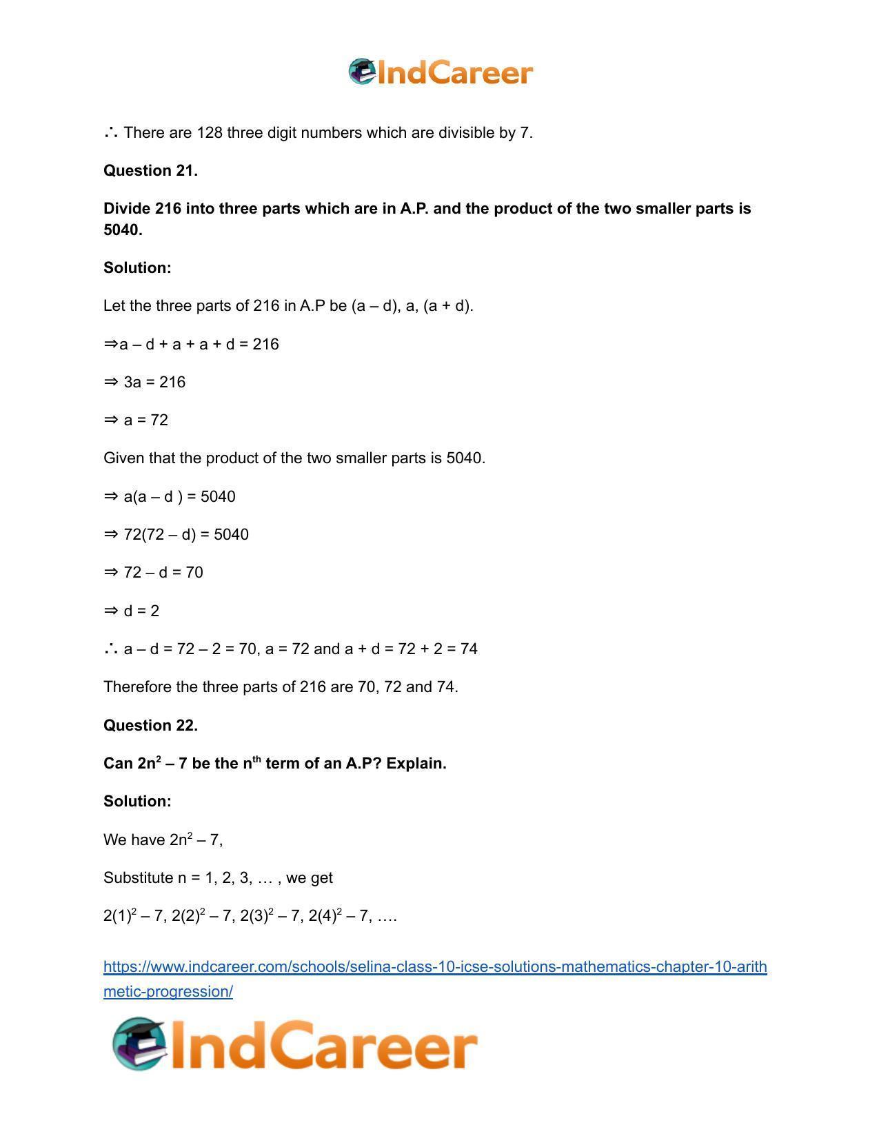 Selina Class 10 ICSE Solutions Mathematics : Chapter 10- Arithmetic Progression - Page 75