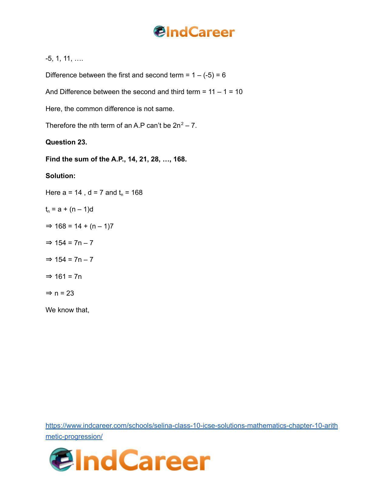 Selina Class 10 ICSE Solutions Mathematics : Chapter 10- Arithmetic Progression - Page 76