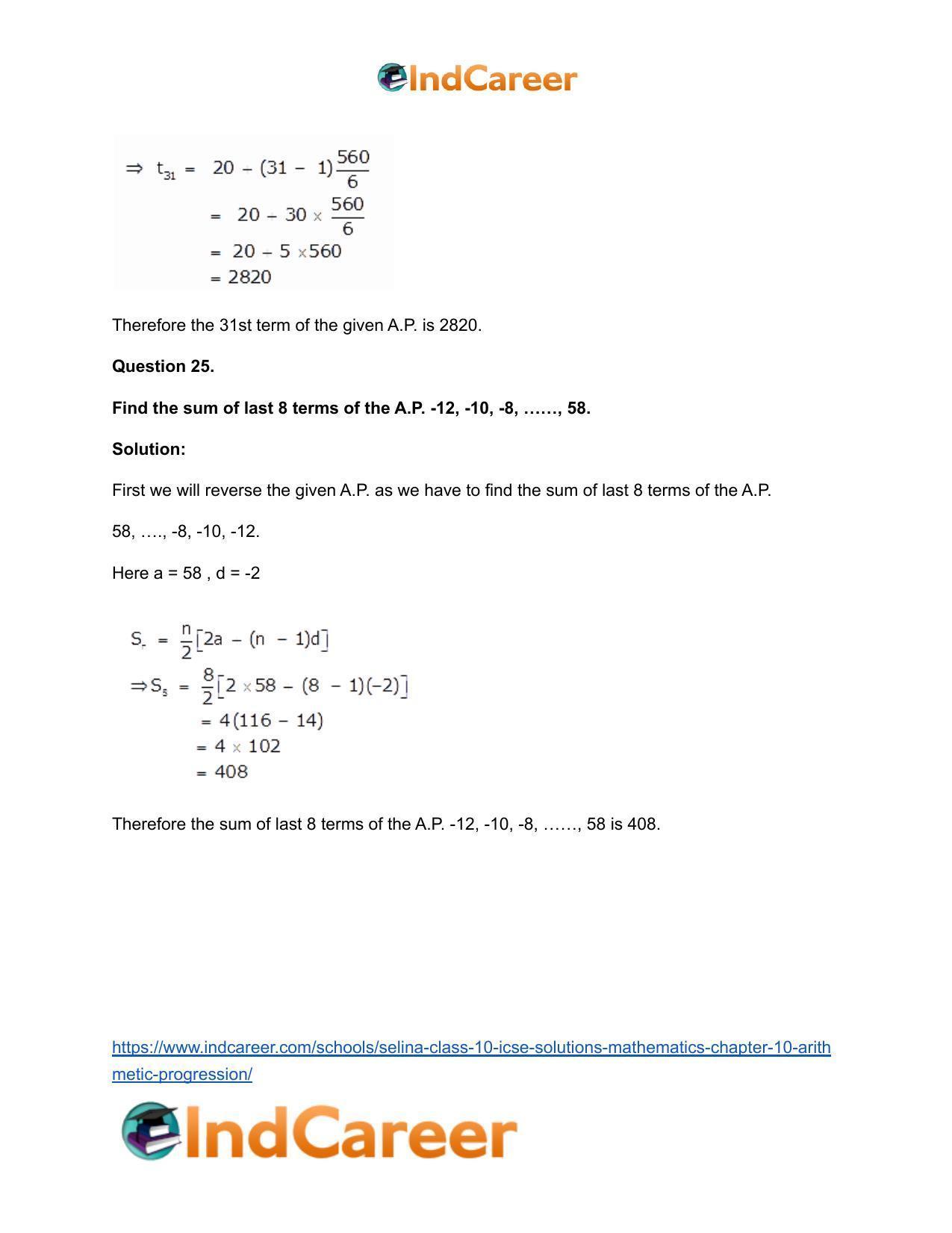 Selina Class 10 ICSE Solutions Mathematics : Chapter 10- Arithmetic Progression - Page 78