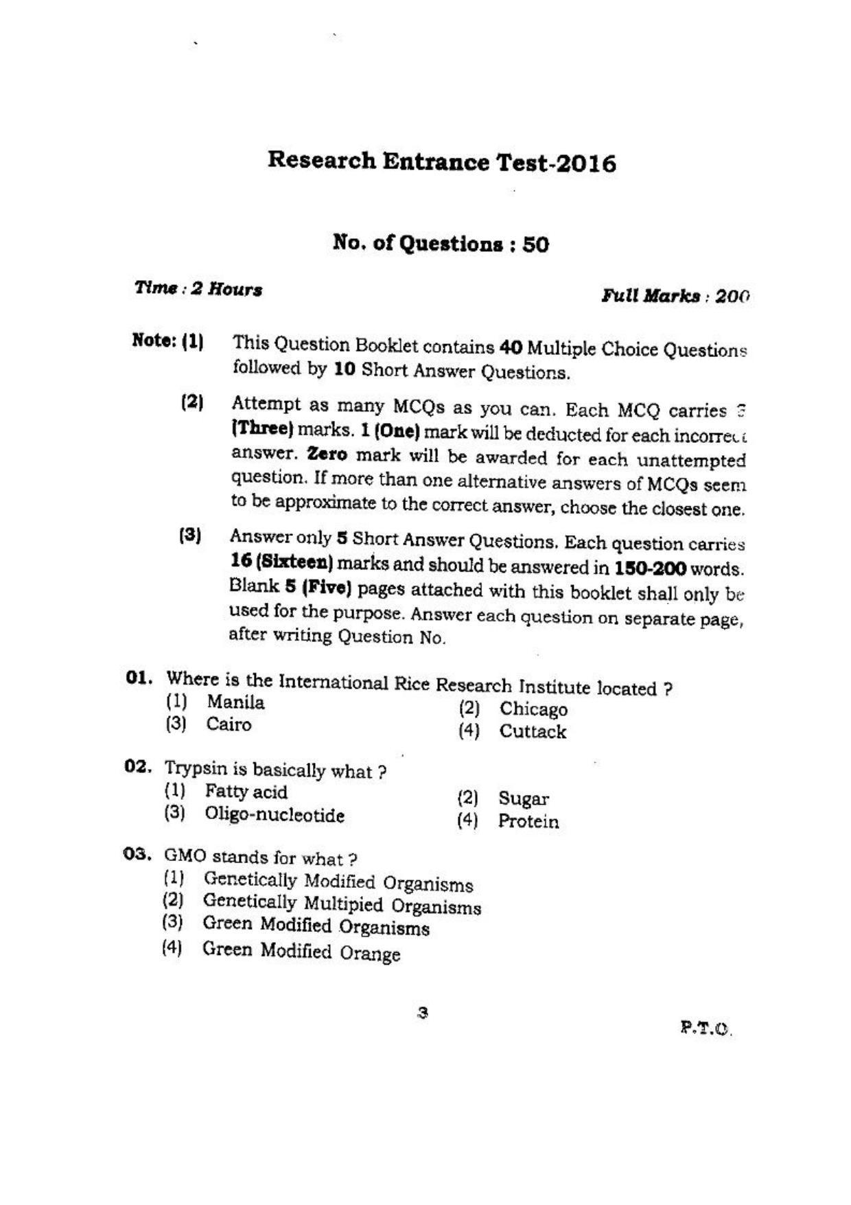 BHU RET (Agriculture) Horticulture 2016 Question Paper - Page 3