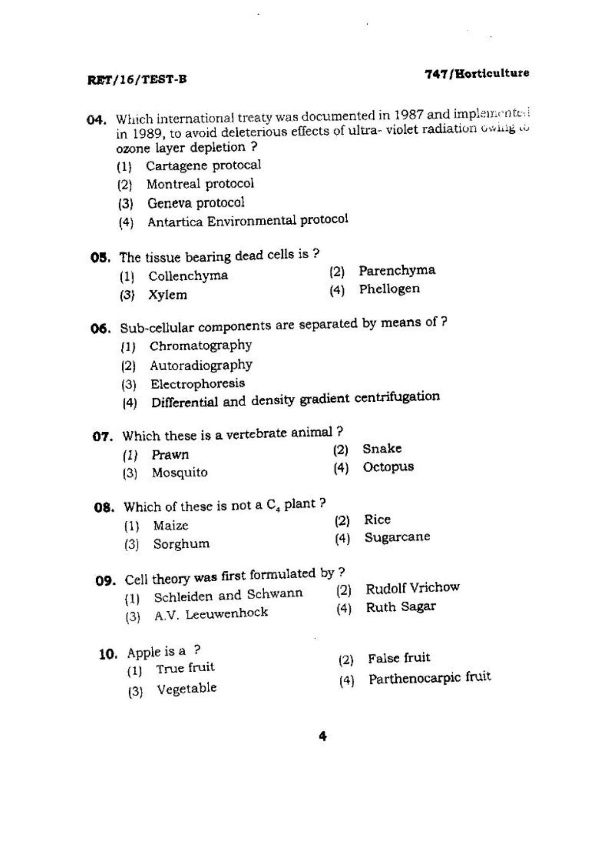 BHU RET (Agriculture) Horticulture 2016 Question Paper - Page 4