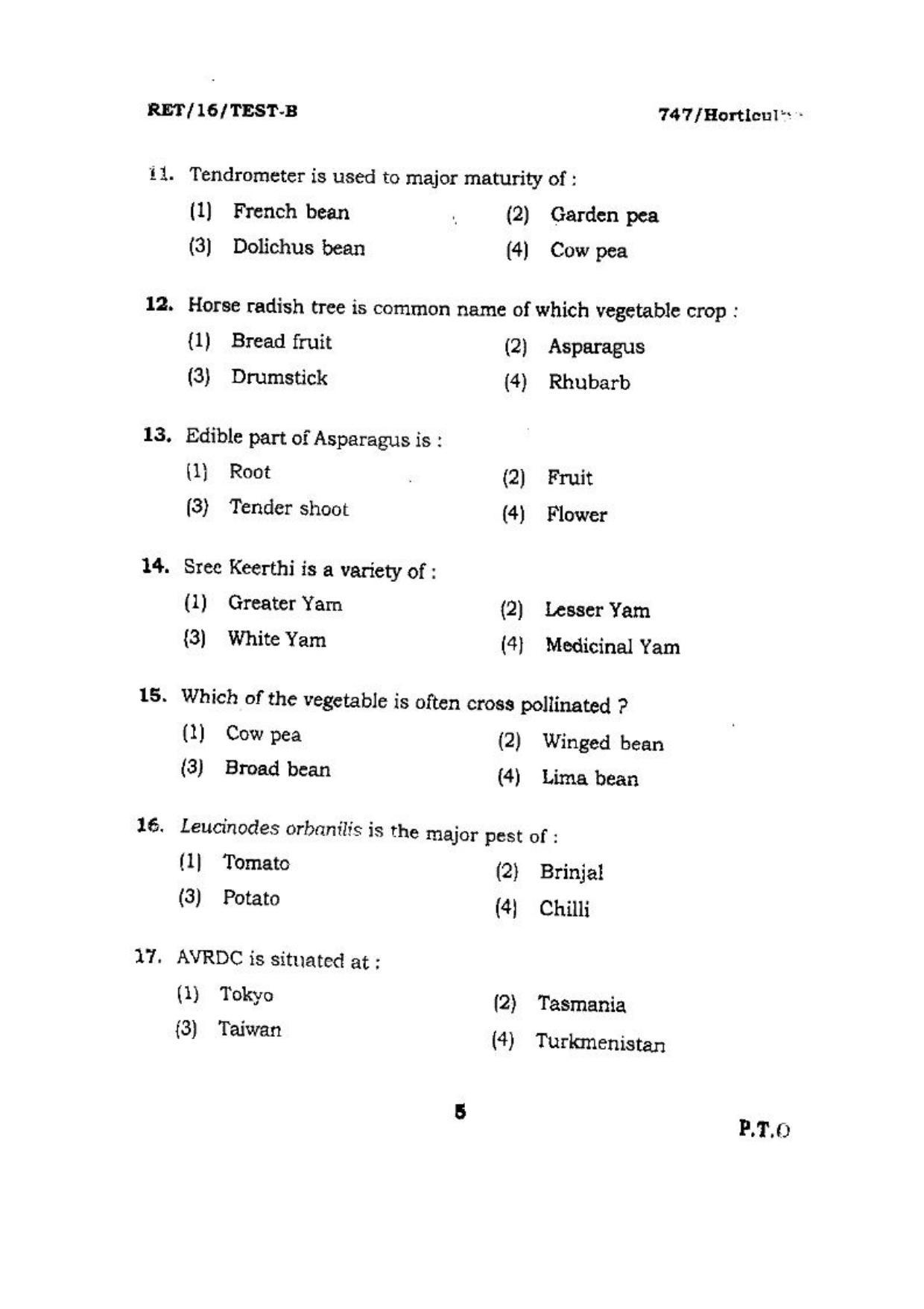 BHU RET (Agriculture) Horticulture 2016 Question Paper - Page 5