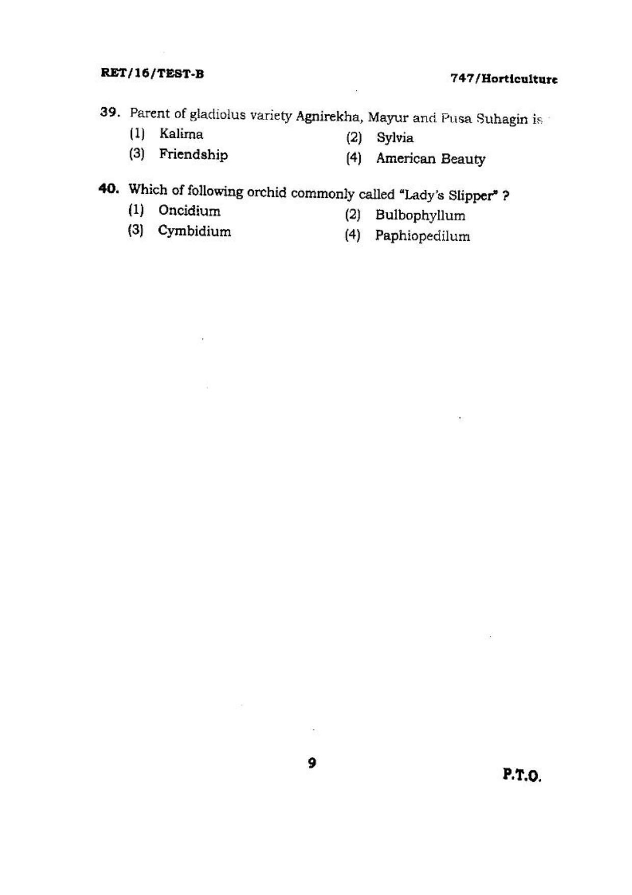 BHU RET (Agriculture) Horticulture 2016 Question Paper - Page 9