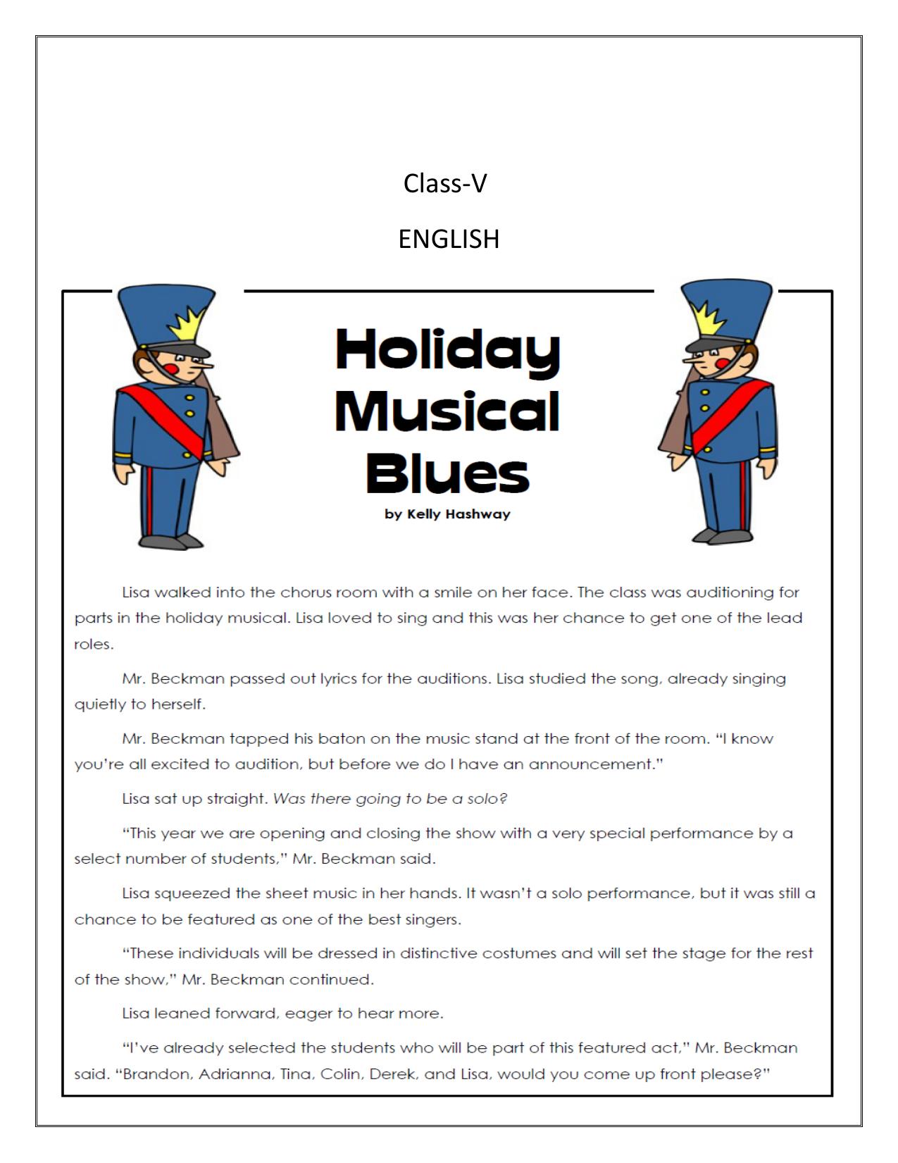 Worksheet for Class 5 English Musical Blues Assignment - Page 1