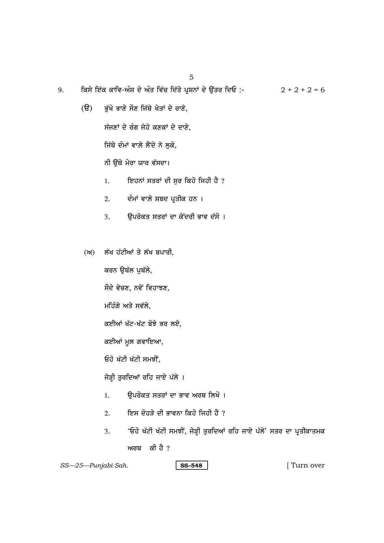 Class 12 2013 Punjabi Sahitya RBSE Question Paper - Page 5