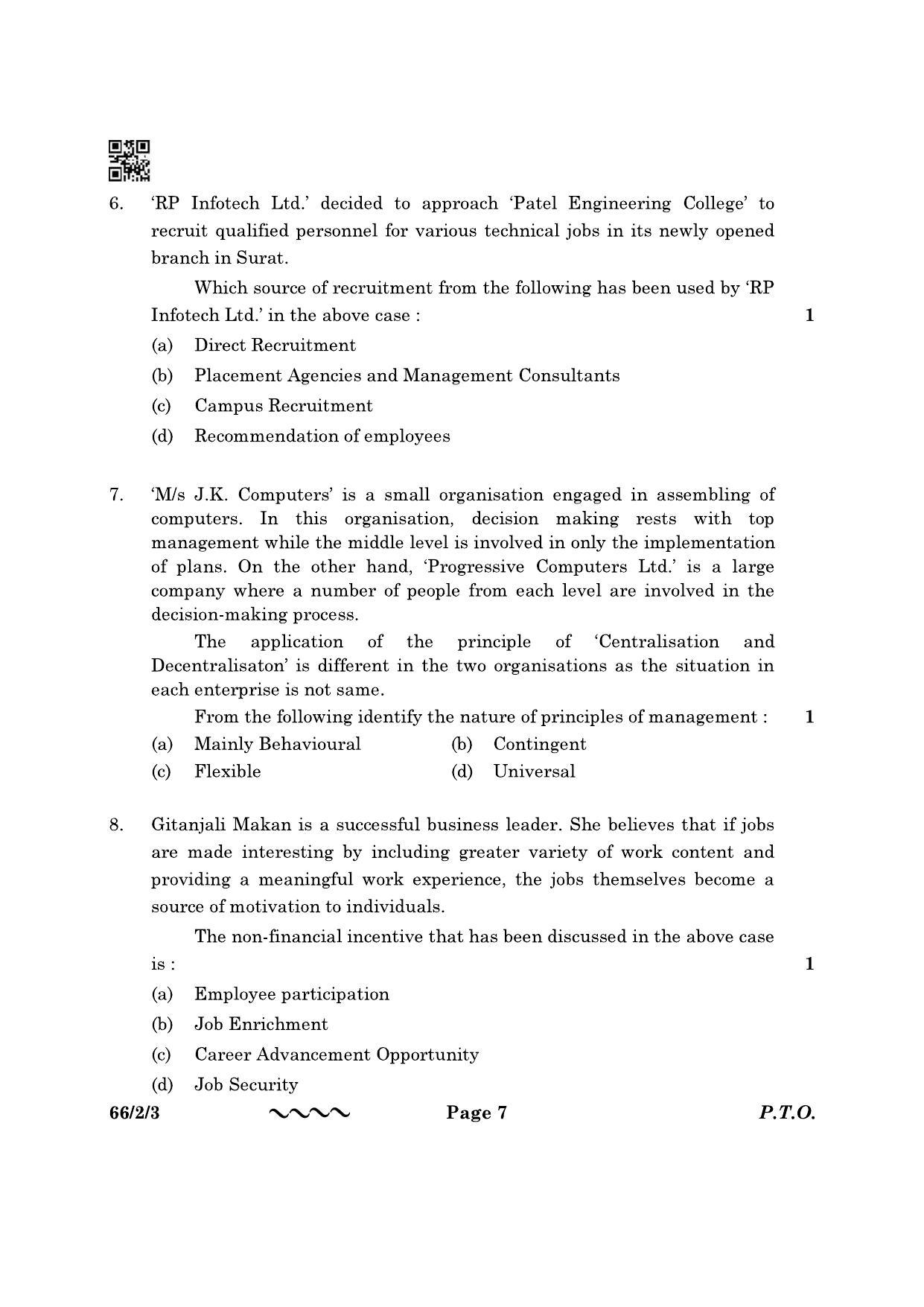 CBSE Class 12 66-2-3 Business Studies 2023 Question Paper - Page 7